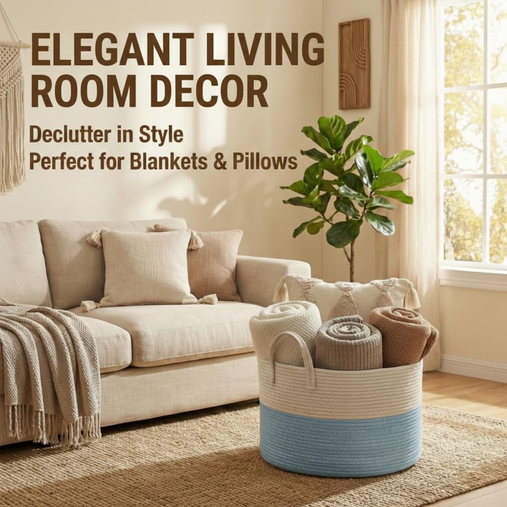 115L Extra Large Machine Washable Cotton Rope Blanket Basket