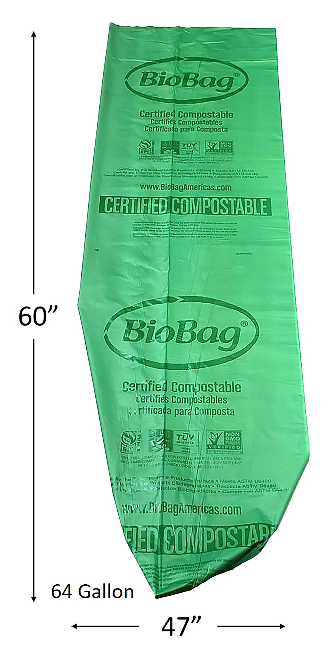 USA) The Original Compostable Bag, 64 Gallon, 60 Count, 100% Certified Compostable Trash Bag Liners for Food Waste, Extra Strong and Durable, Trash Bag