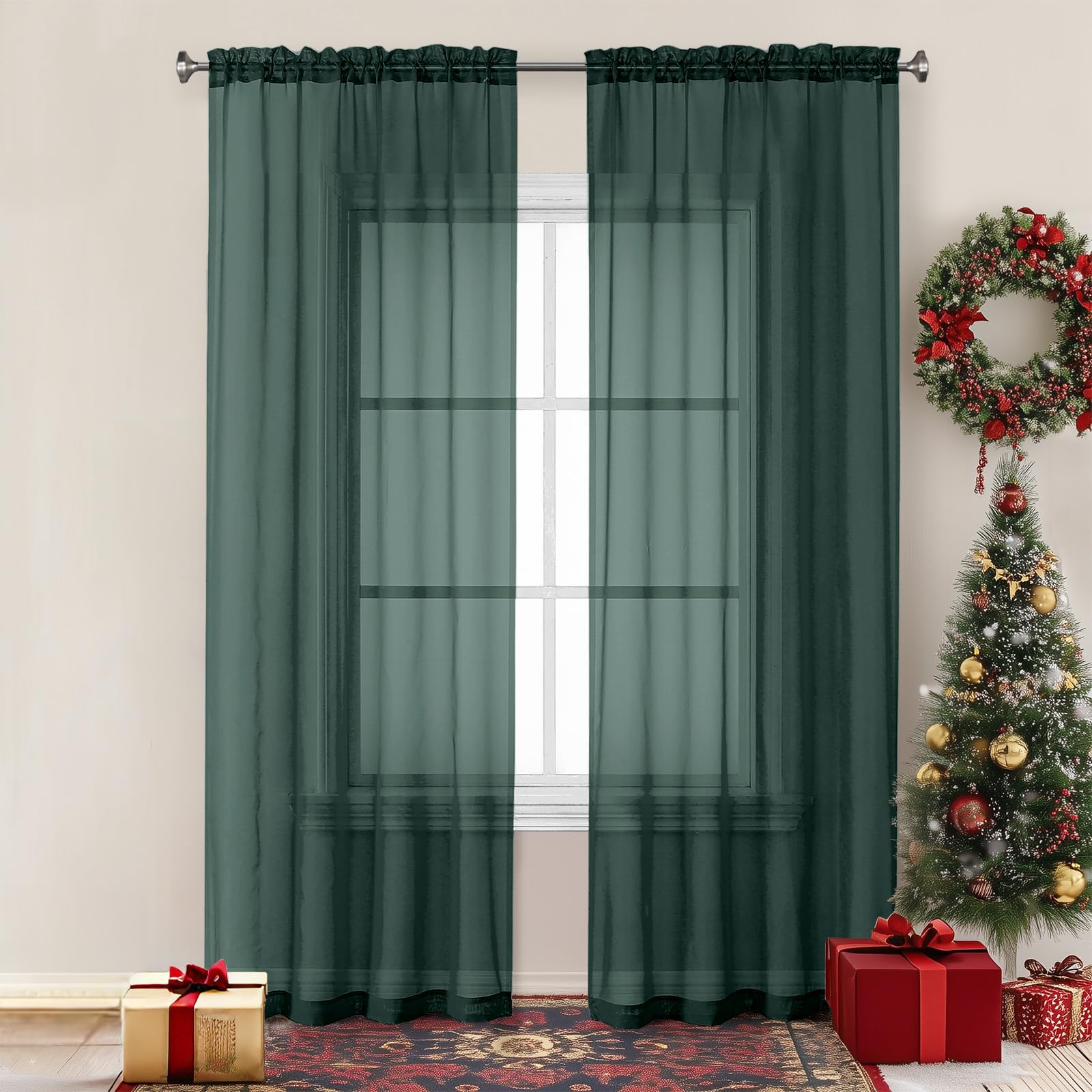 Christmas Sheer Curtains 84 Inches Long (2 Count)