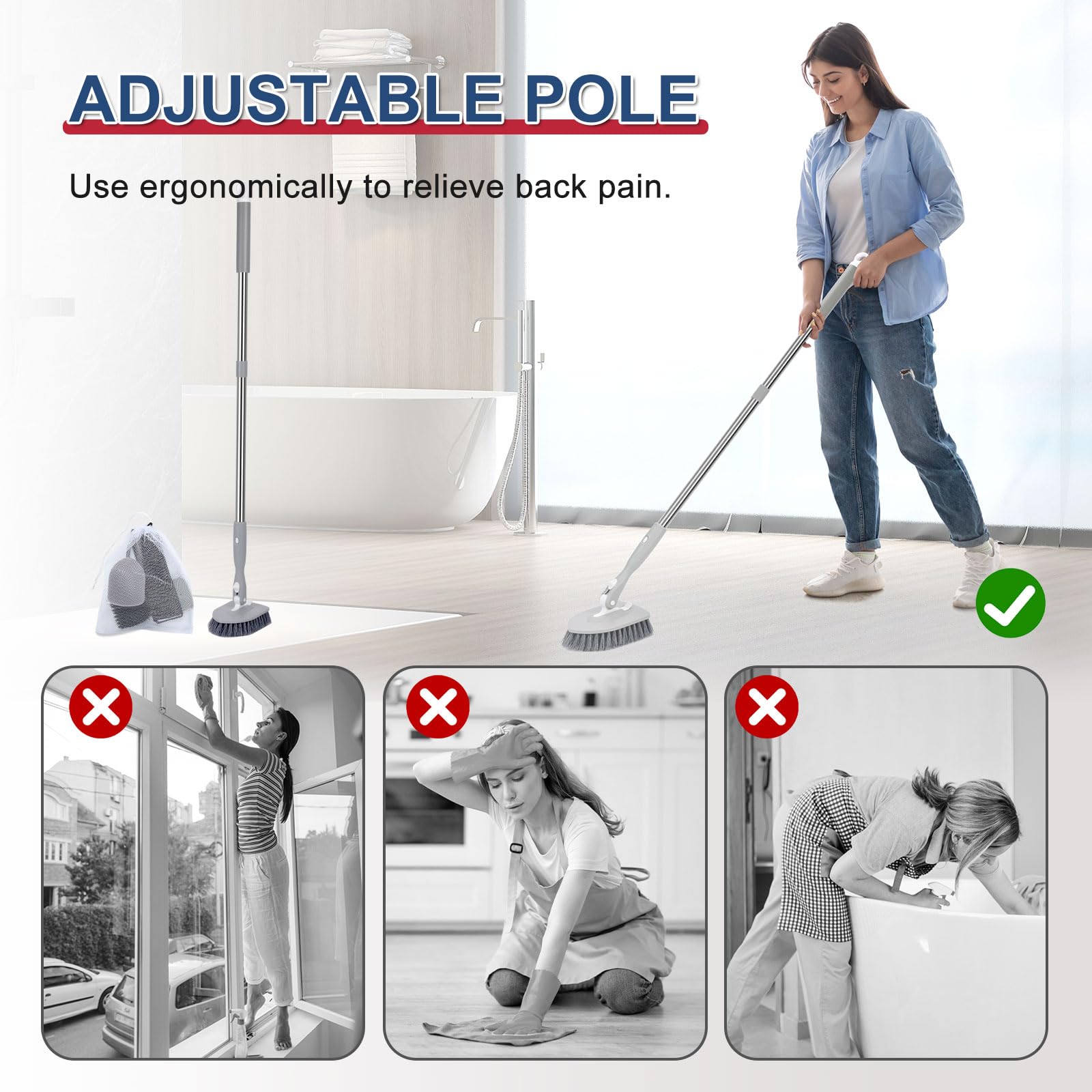 Tile Tub Floor Cleaner Scrubber With Long Handle
