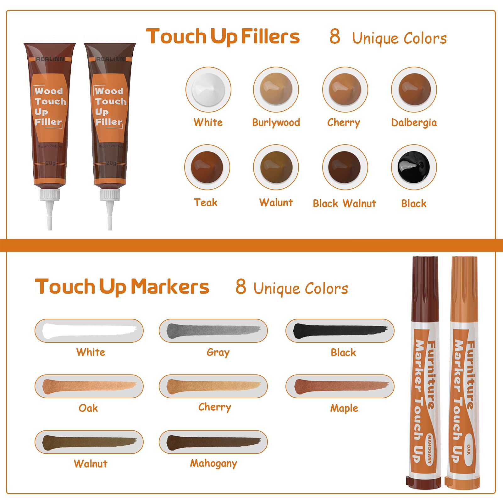 Wood Furniture Repair Kit 8 Dark Colors