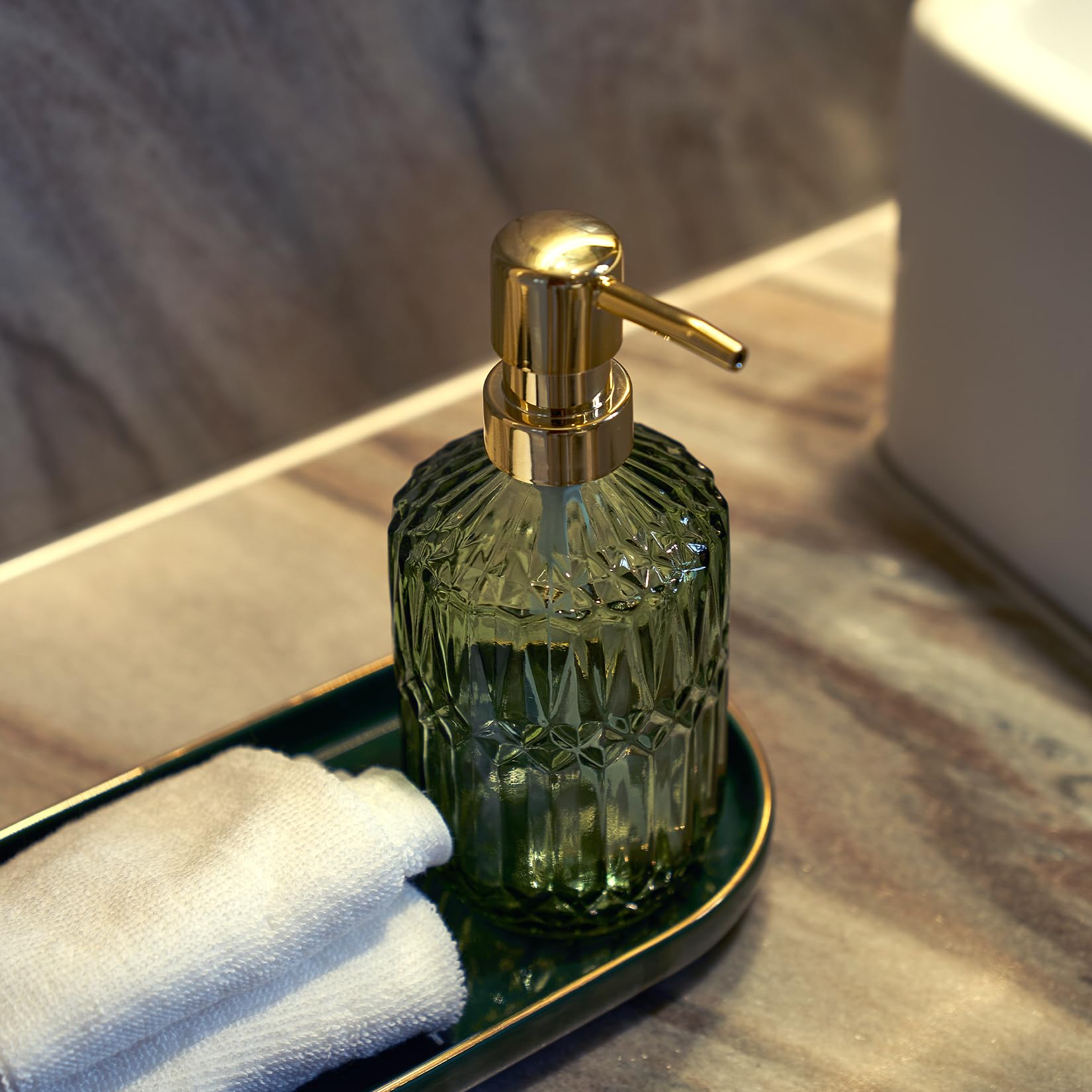 Glass Soap Dispenser Green Bottle Plastic Pump for Kitchen Hand Dish
