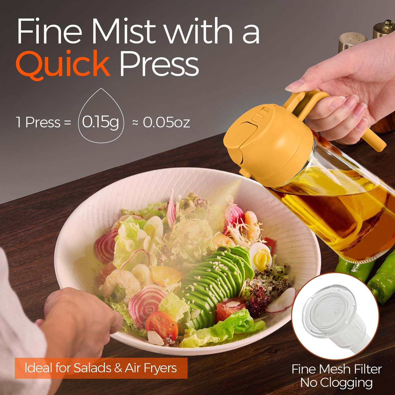 16 oz 2-in-1 Glass Olive Oil Sprayer for Cooking, Orange