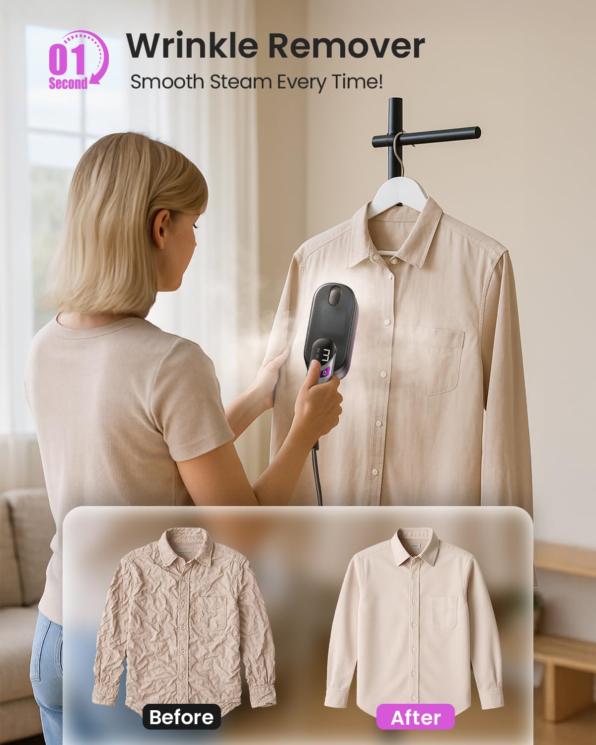 2-in-1 Handheld Steamer and Iron for Clothes, 1000W, 9s Fast Heat-Up