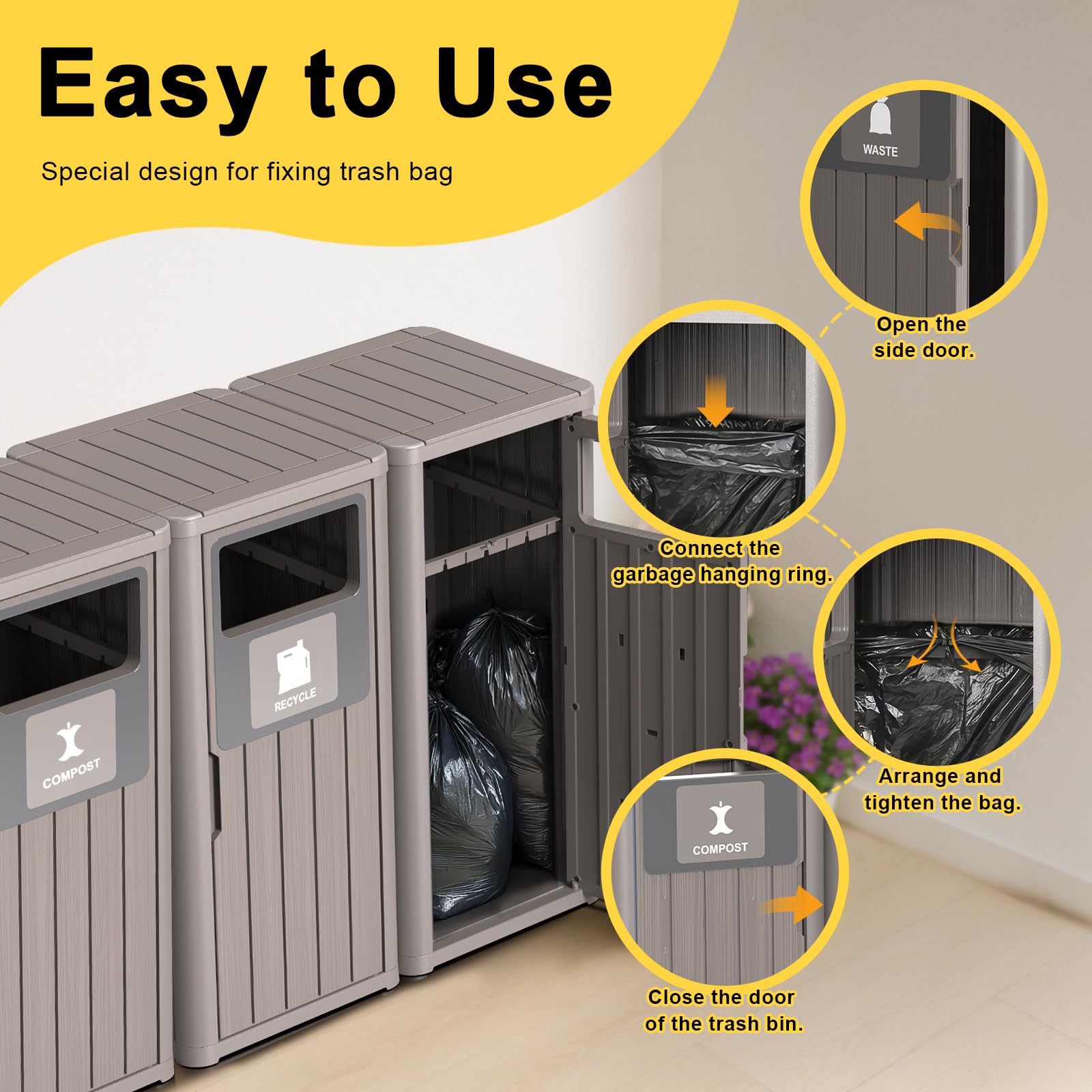 Outdoor Three Barrel Trash Can