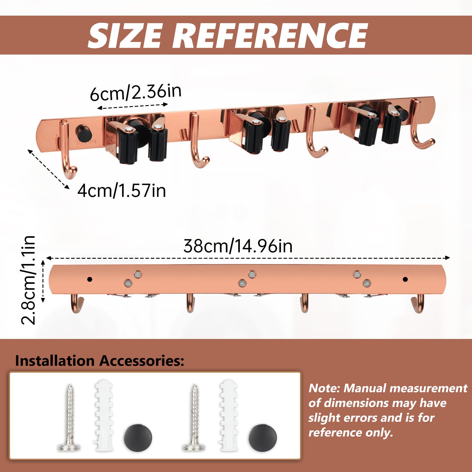 3 Racks and 4 Heavy Duty Hooks Mop and Broom Holder Wall Mount