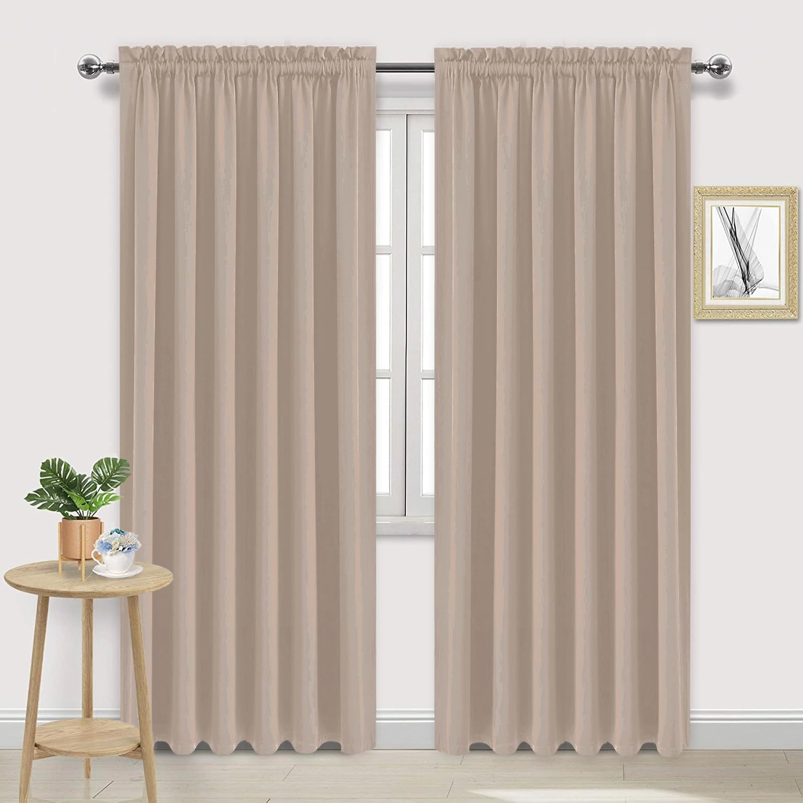 Wide Blackout Curtains for Bedroom Living Room 60 x 84 Inch Long Camel (2 Count)