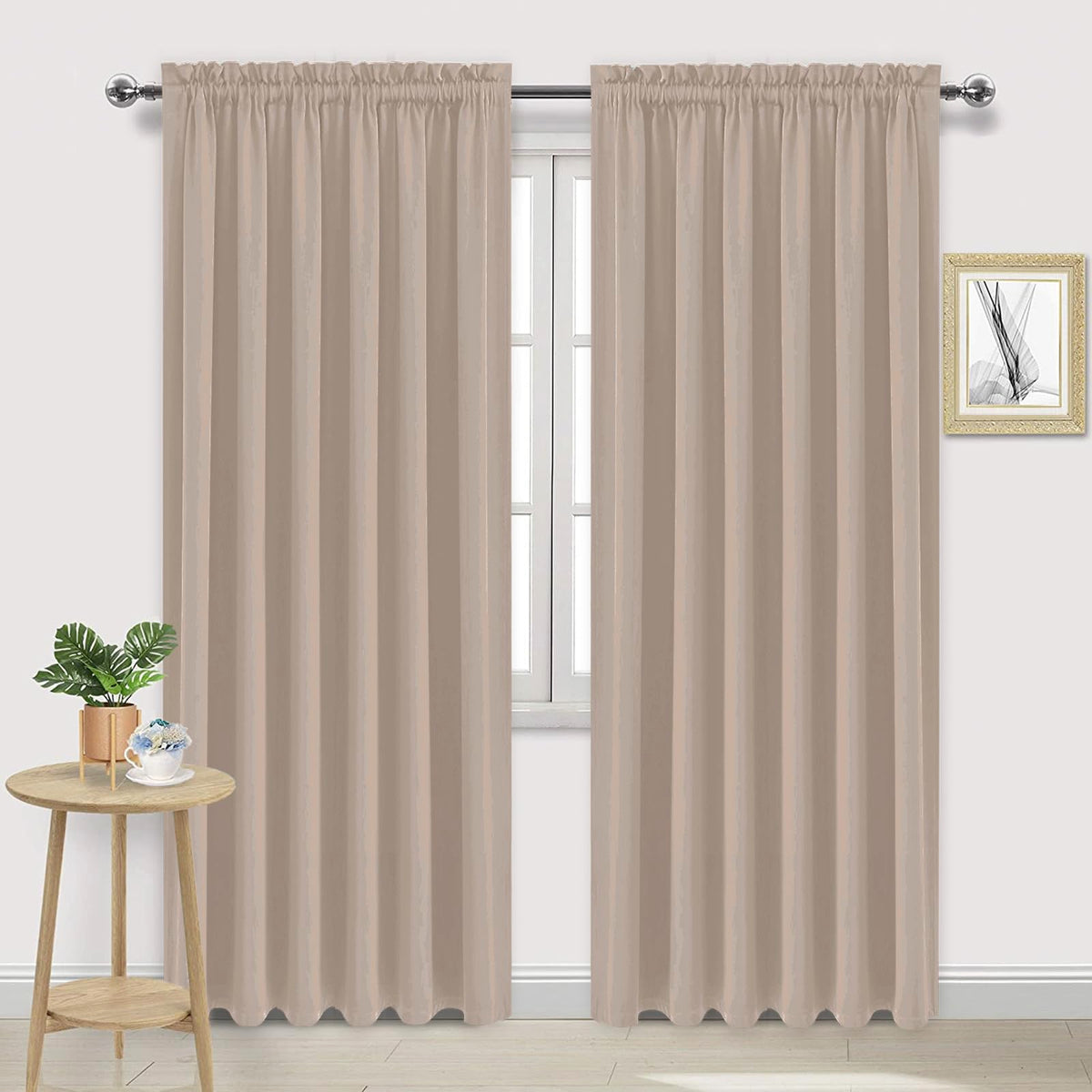 Wide Blackout Curtains for Bedroom Living Room 70 x 84 Inch Long Camel