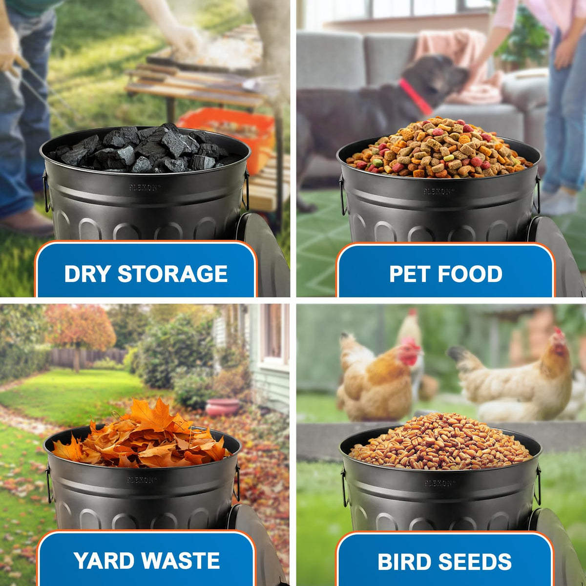 Metal Trash Can with Lid 13 Gallon (6 Count)