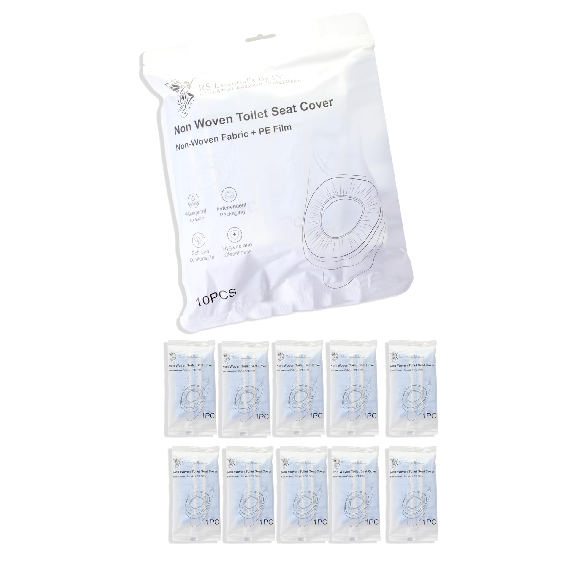 Double-Layer, Elastic Non-Woven Fabric, Disposable Toilet Seat Covers, 10 Individual Pack, Travel, Hotels, Hospital, Home, Public Restroom, Universal Fit, 95% Toilets (10 Count)
