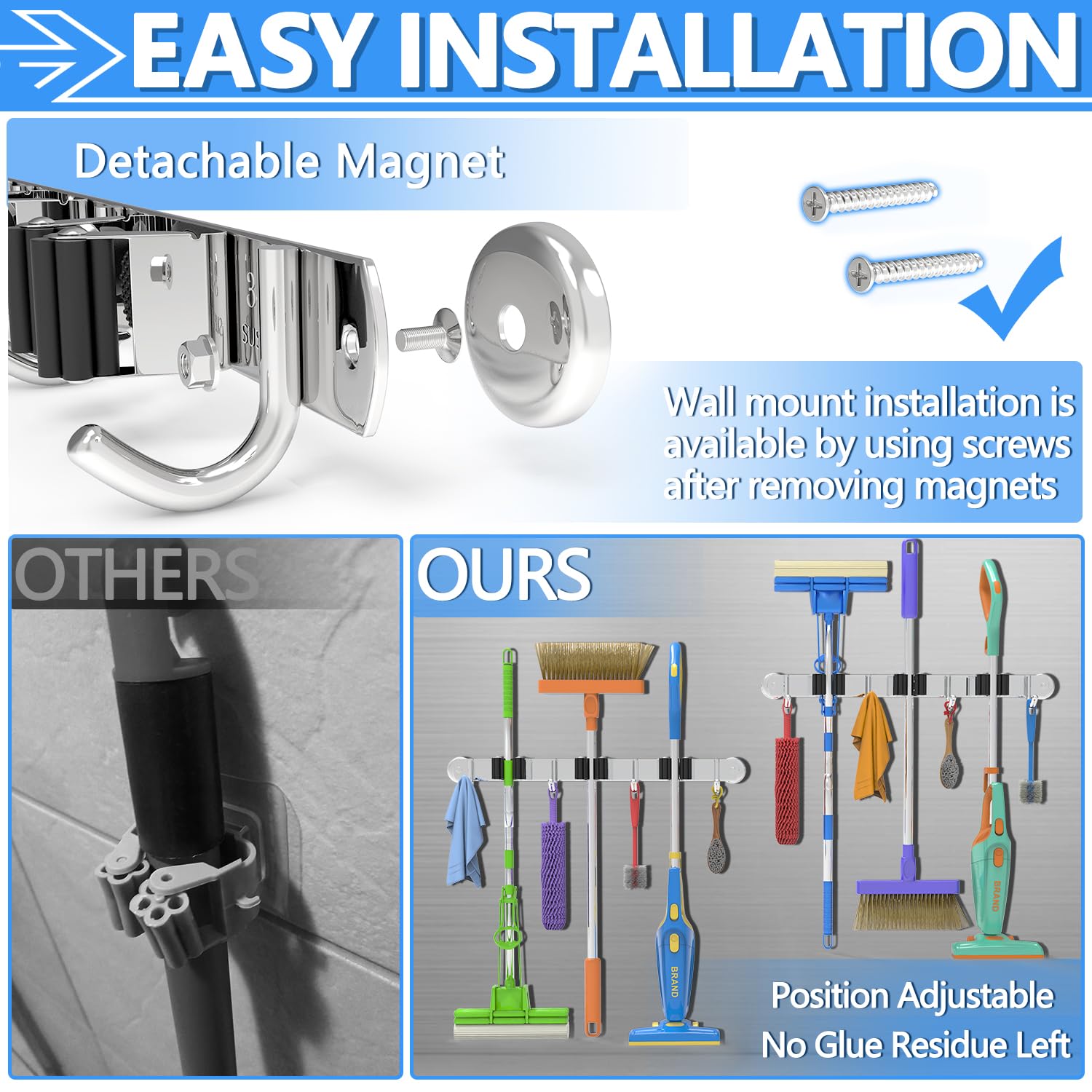 Magnetic Broom Holder Wall Mount 1 Pack