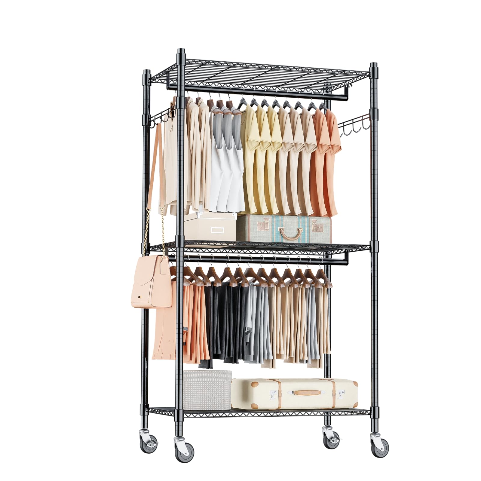 Heavy Duty Clothing Rack with 3 Tier Adjustable Wire Shelves