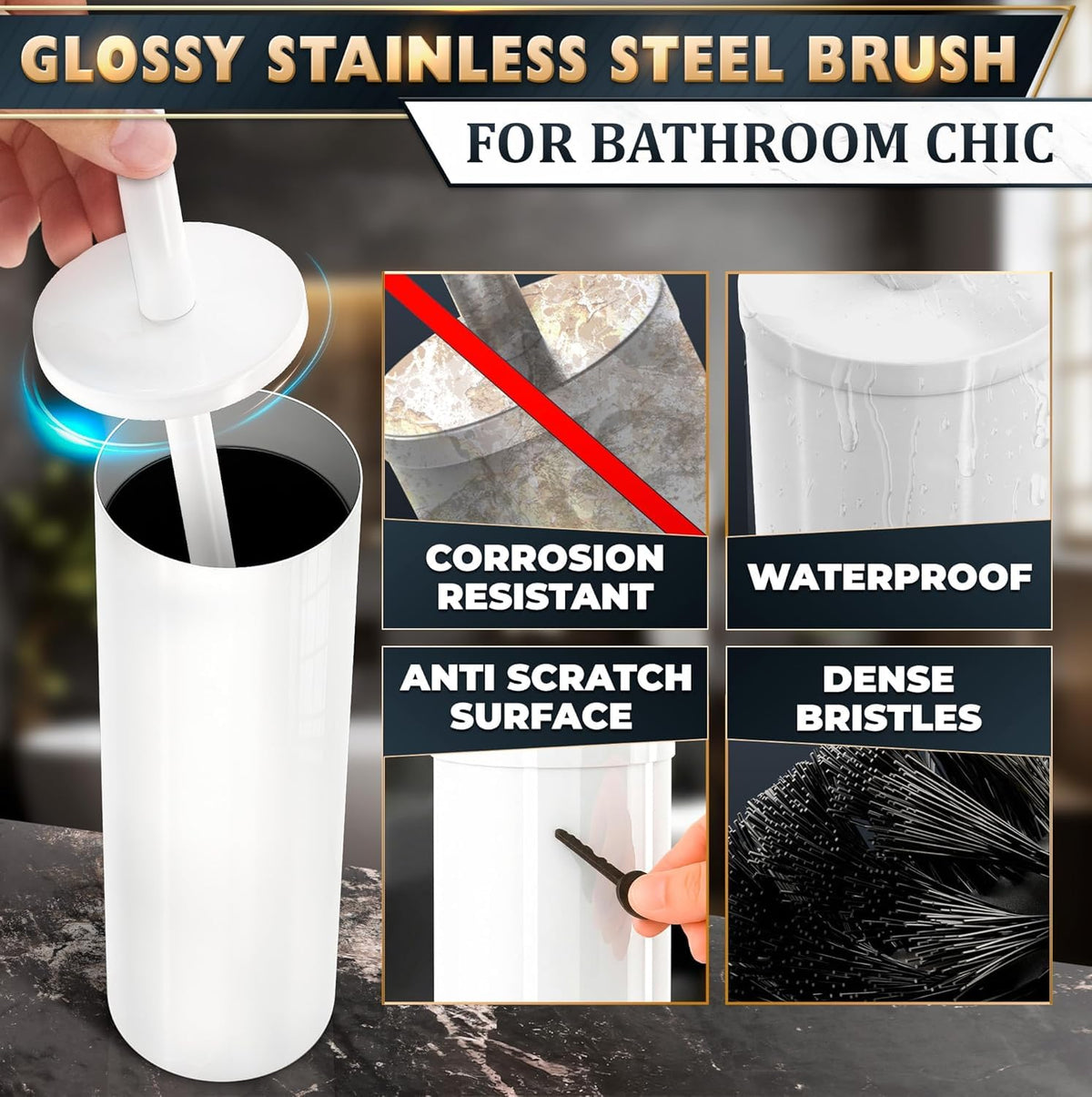 2Pcs Stainless Steel Toilet Brush and Holder Set (2 Count)