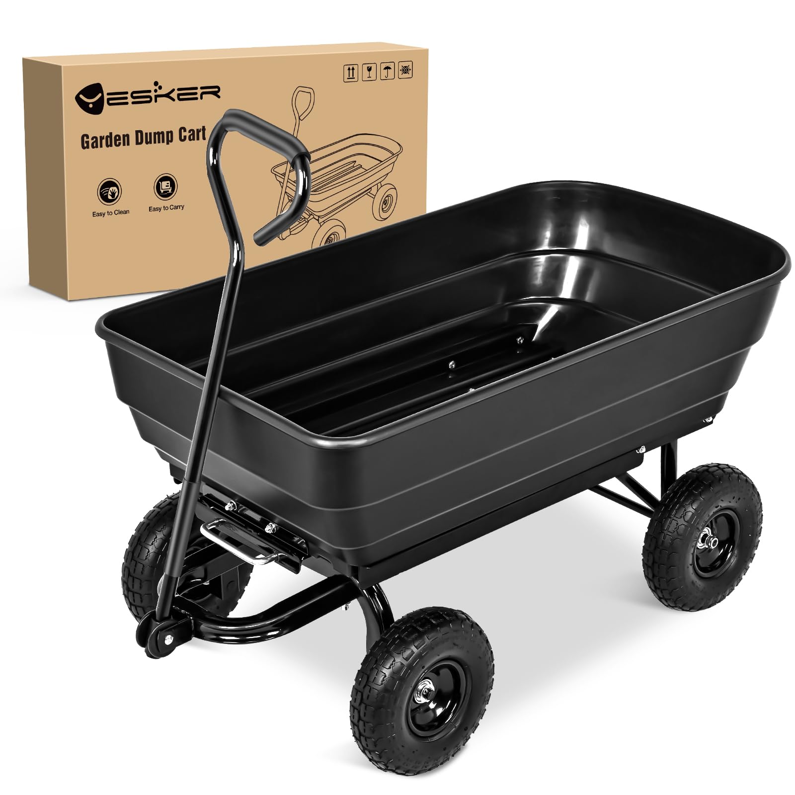 Garden Carts 900lbs Dump Wagon with All Terrain Inflatable Wheels for Yard Lawn Farms Gardening
