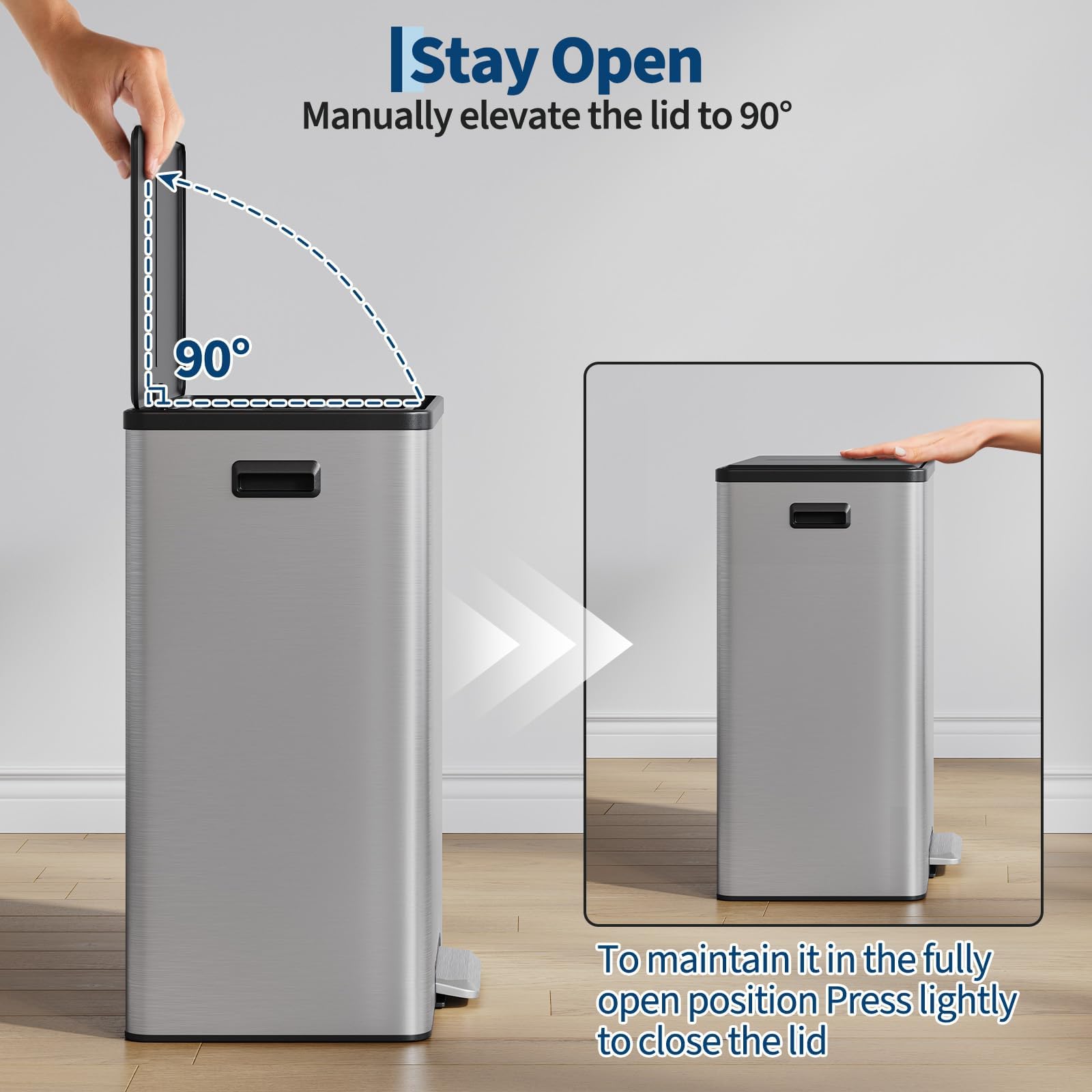 Dual Trash Can Stainless Steel Kitchen Recycling Bin Foot Pedal
