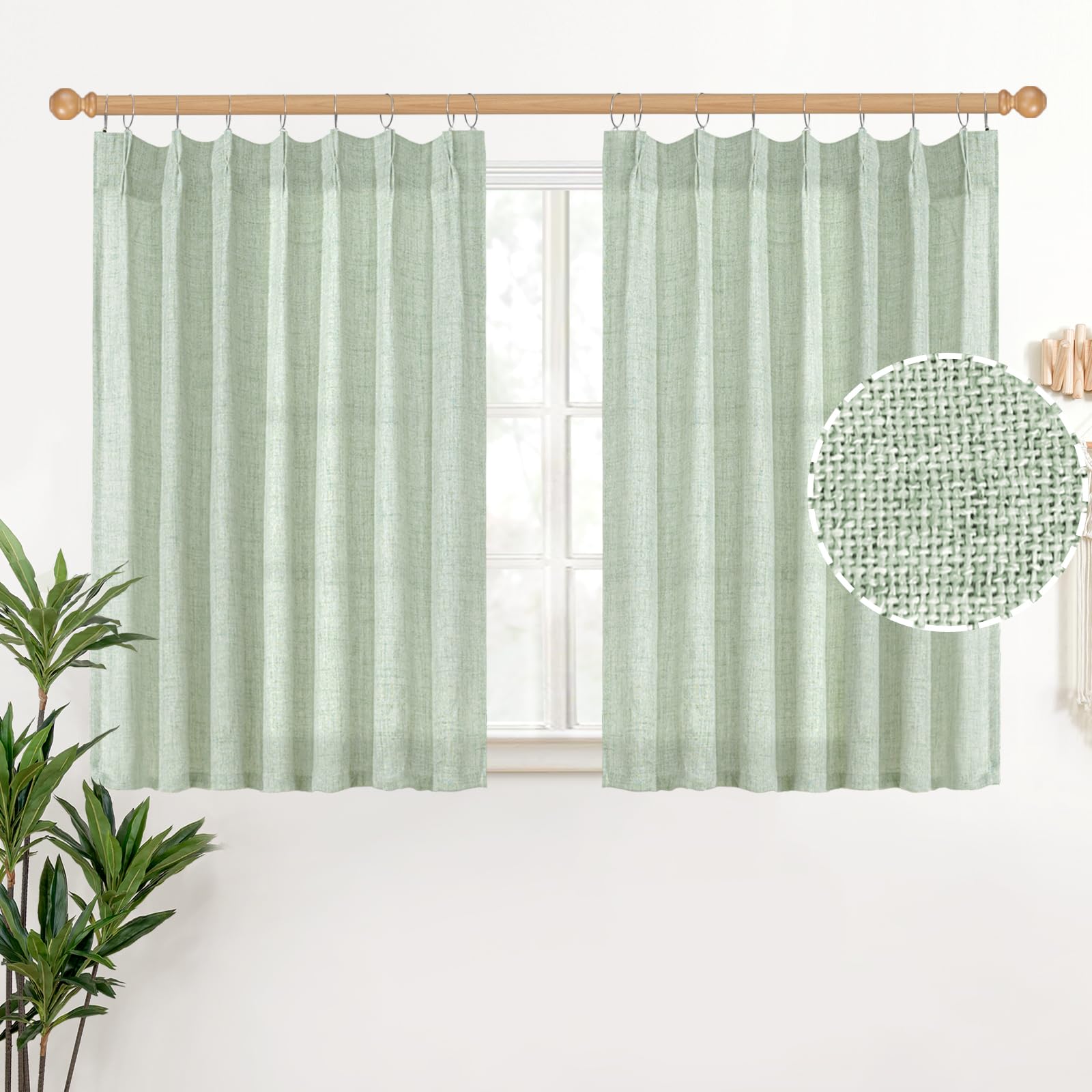 Sage Geen Kitchen Linen Curtains 36 Inch Length (2 Count)