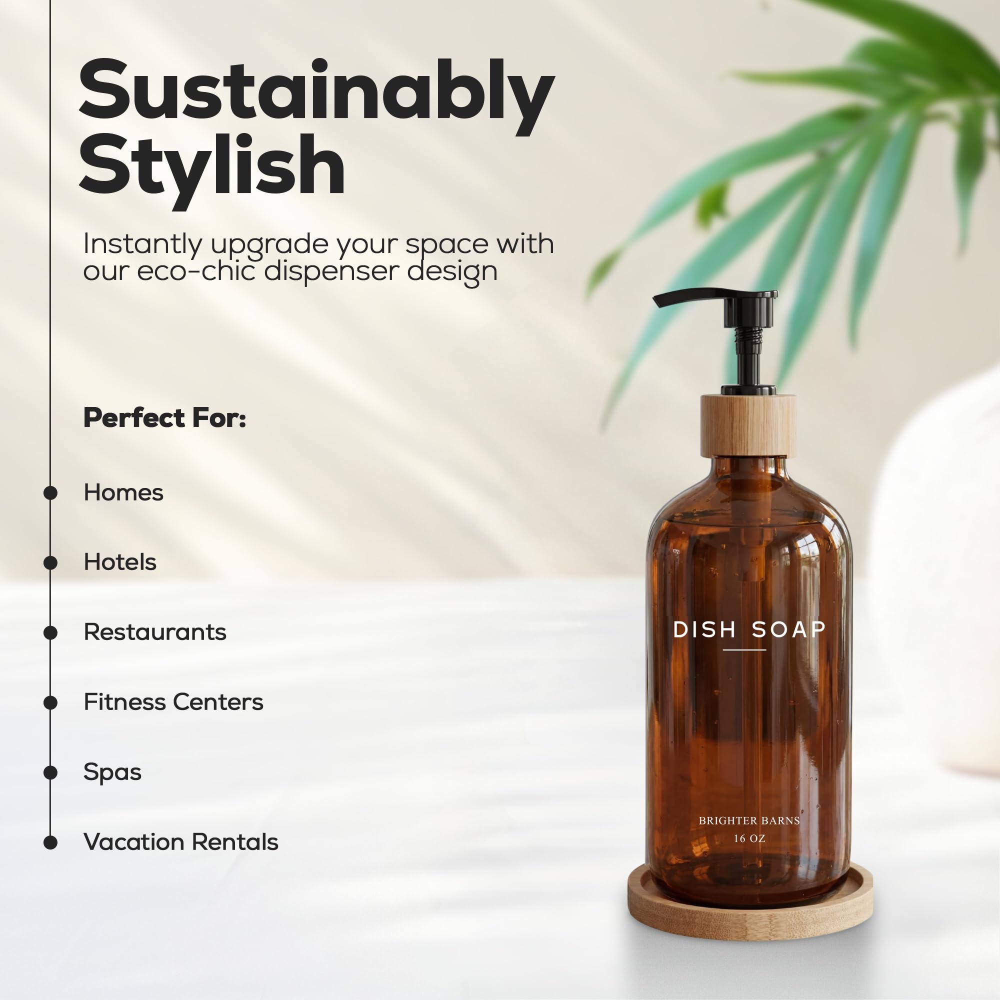 Amber Glass Dish Soap Dispenser for Kitchen Sink by Brighter Barns