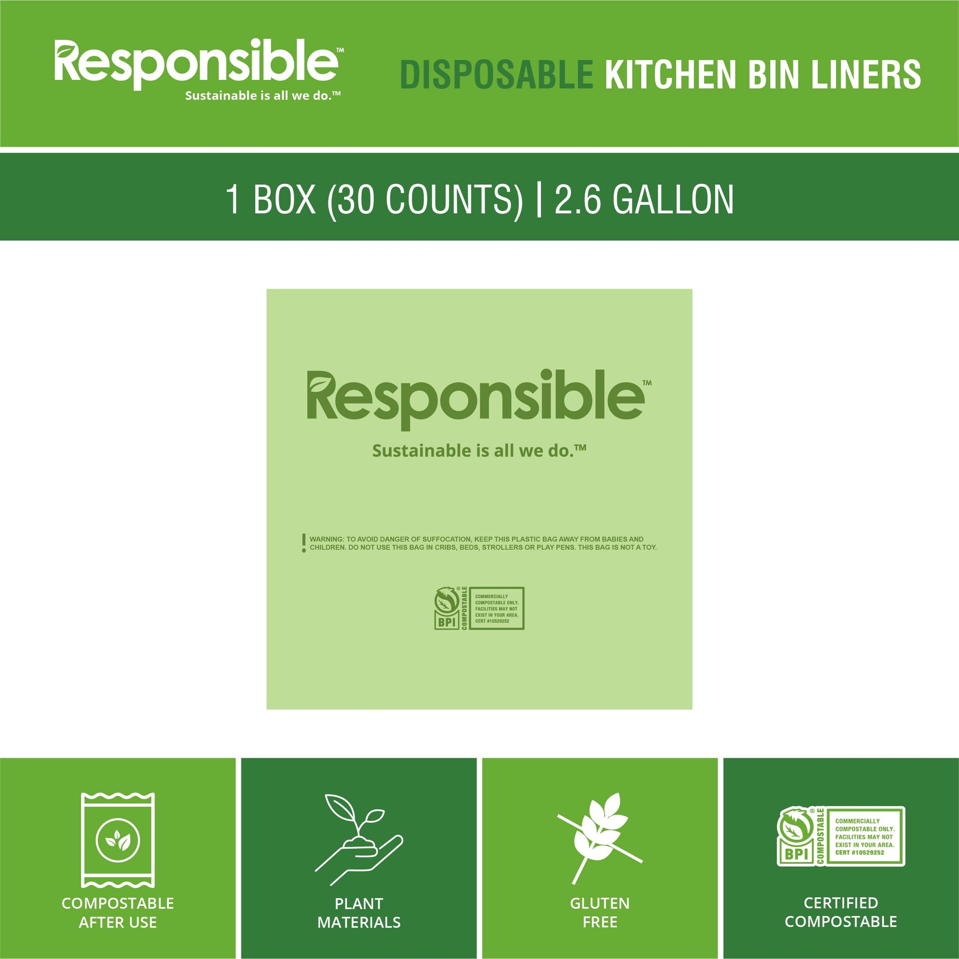 Kitchen Bin Liners (30 Count)