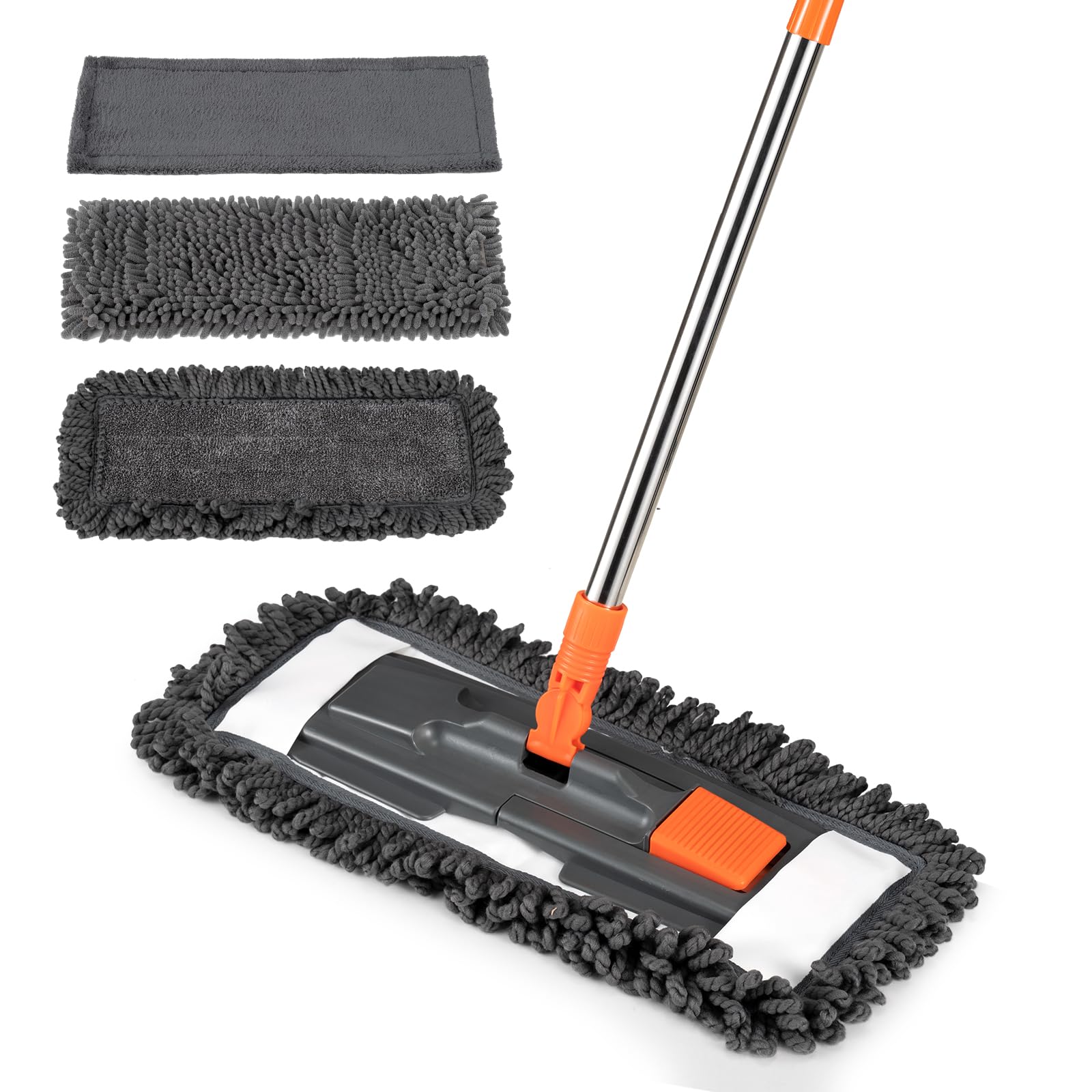 Dust Mop for Floor Cleaning with 3 Washable Pads and 55” Long Stainless Steel Handle - ModHome Supplies