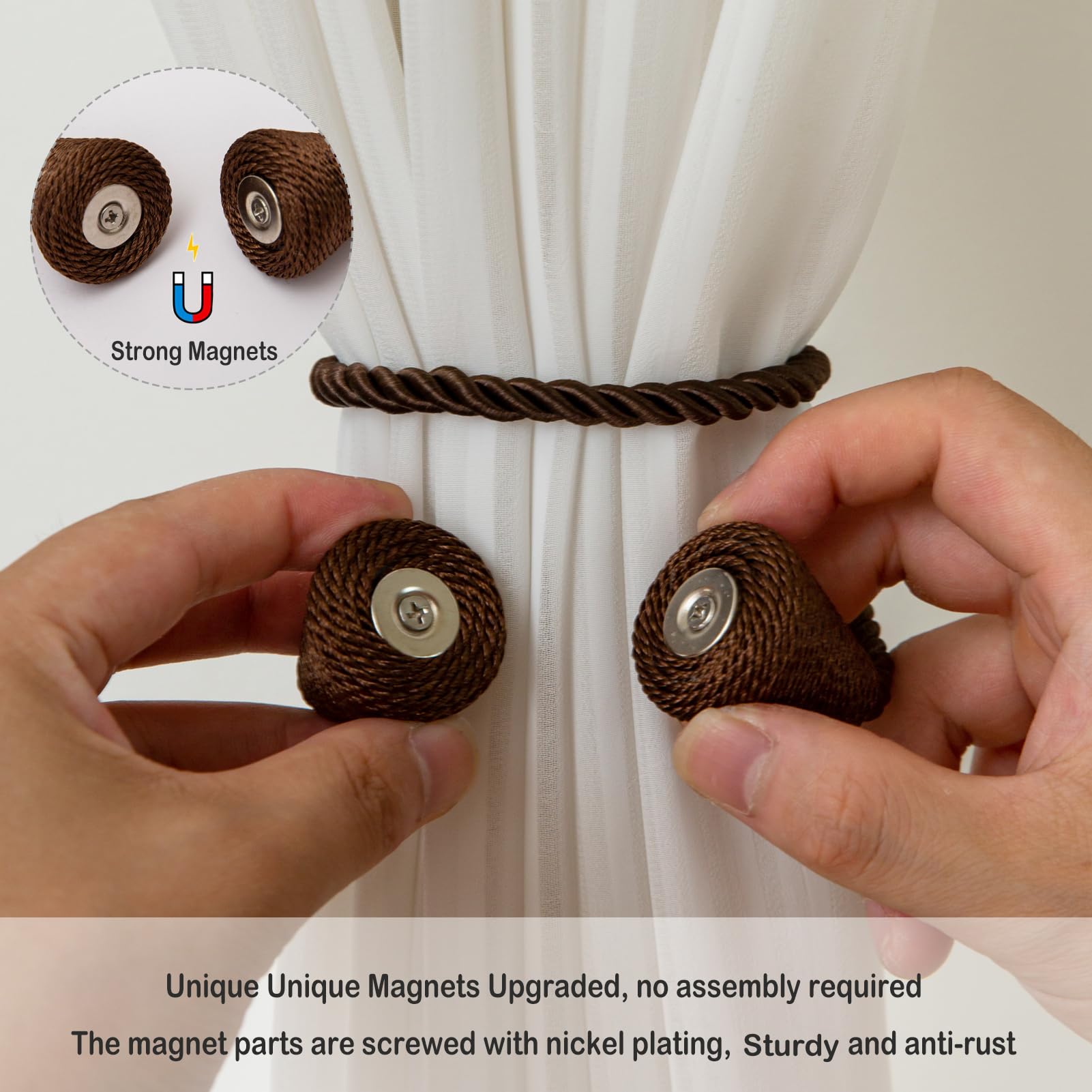 Magnetic Curtain Tiebacks 8 Pack Outdoor Rope Curtain Tie Backs Decorative Window Treatment Holdbacks for Home Decorative Curtain (8 Count)