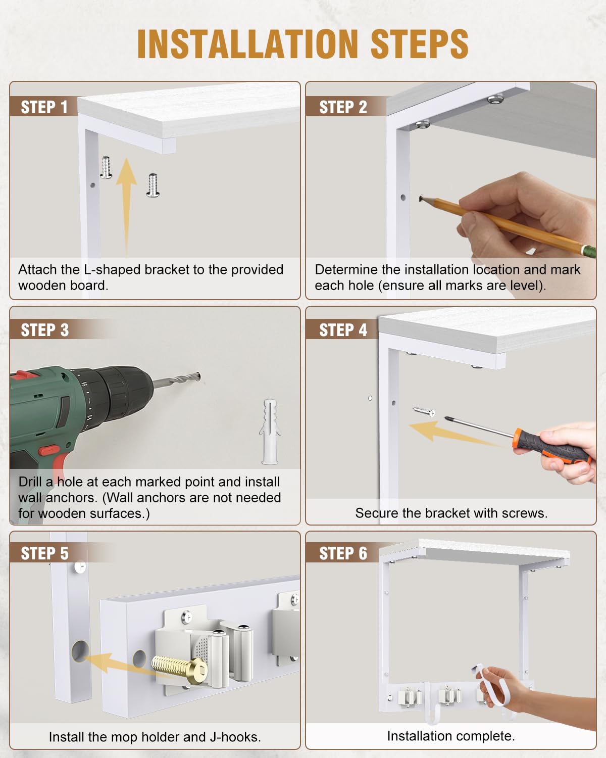 Small Broom Holder Wall Mount with Shelf
