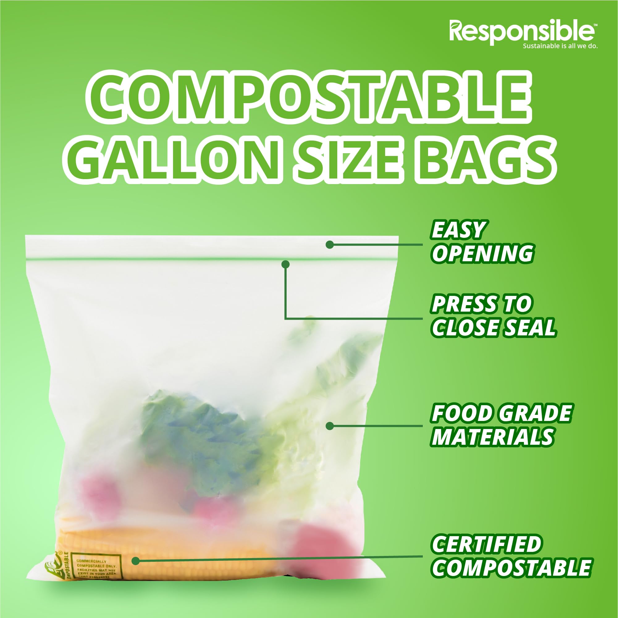 Certified Compostable Large GALLON Resealable Zip Bag (14 Count)