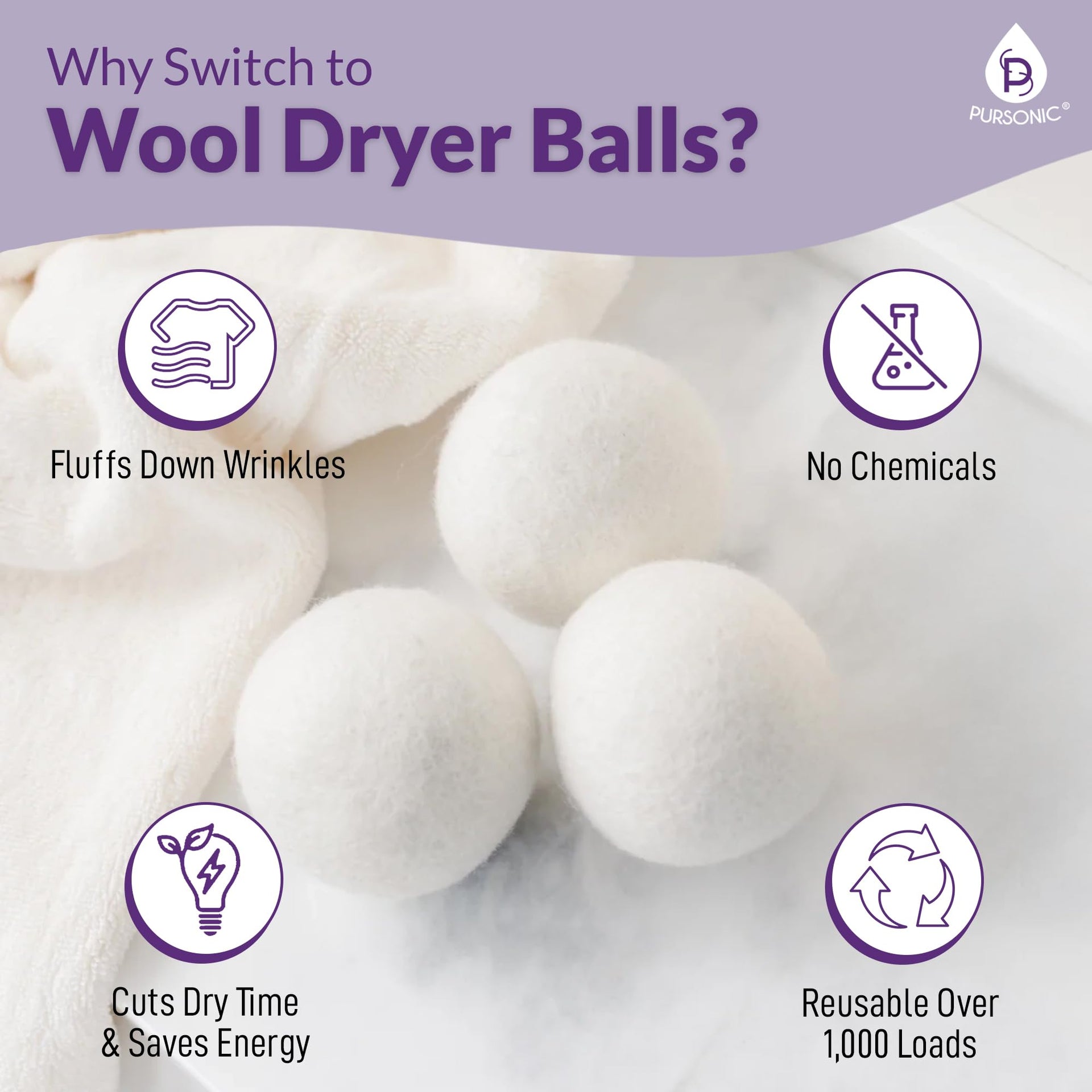 4 Pack Laundry Wool Dryer Balls with Lavender & Peppermint Essential Oil Scent (4 Count)
