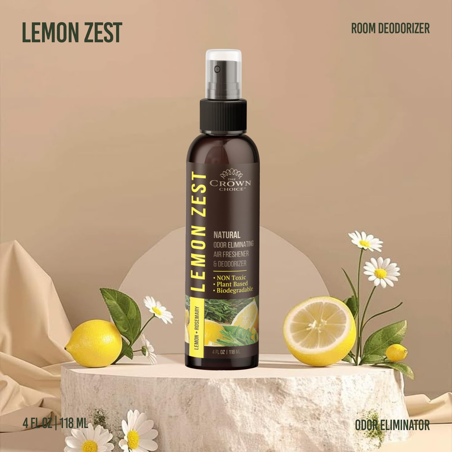 Lemon Zest Natural Air Freshener Spray for Home (4 Fl Oz)