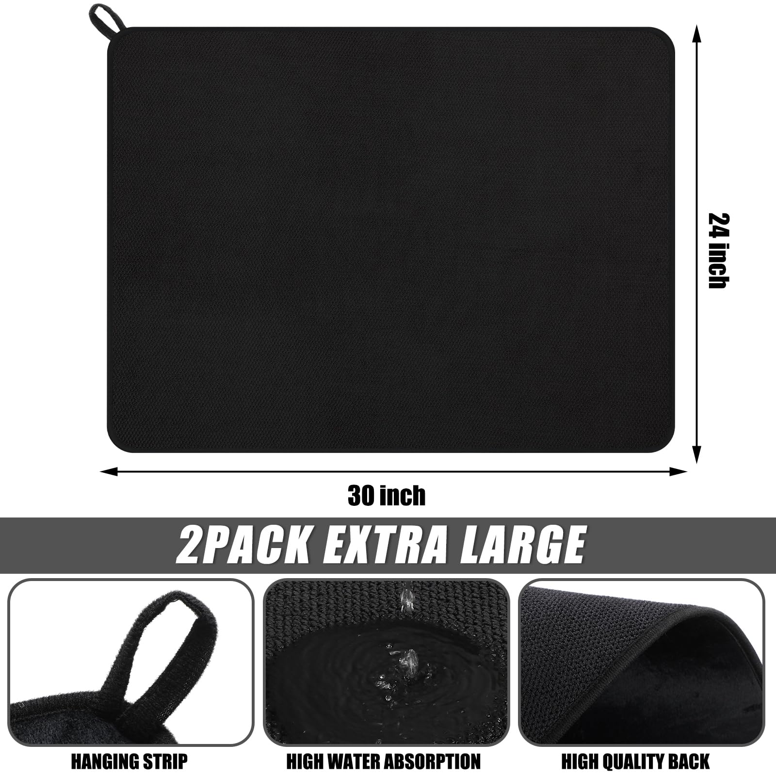 2 Pack Extra Large Dish Drying Mat Microfiber Absorbent Dish Drying Pad Large Size Dishes Drainer Mats for Countertop
