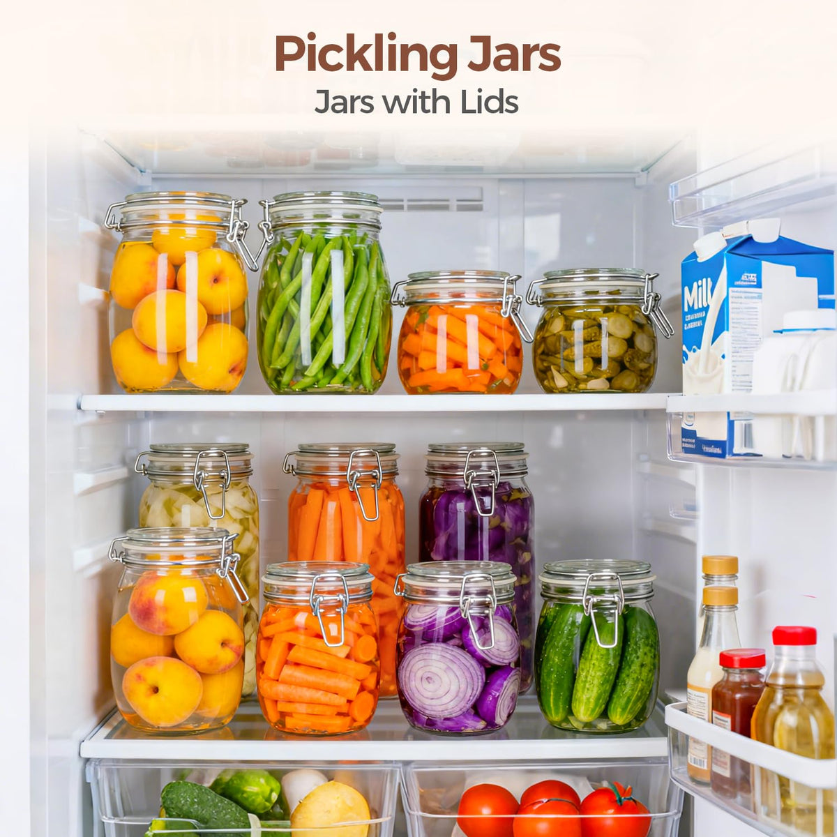 Round Glass Jars with Airtight Lids 25 oz 6 Pack Pickling (6 Count)