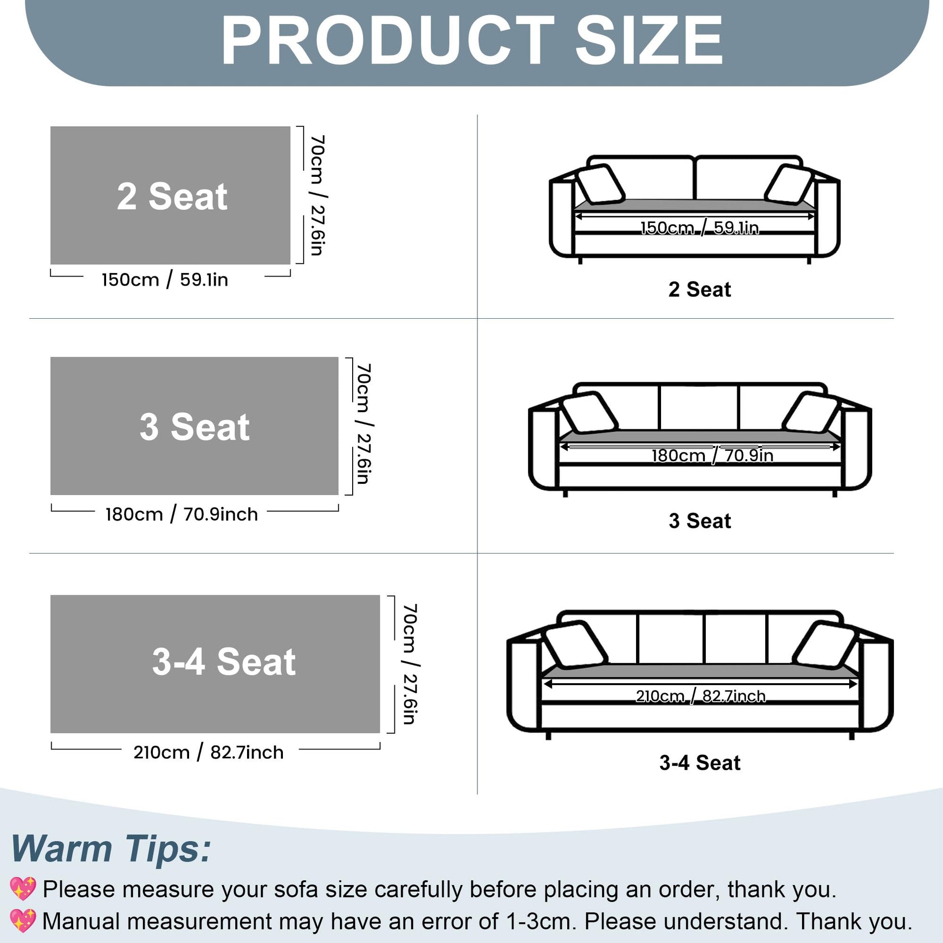 Sofa Covers for 3 Cushion Couch Washable (3 Count)