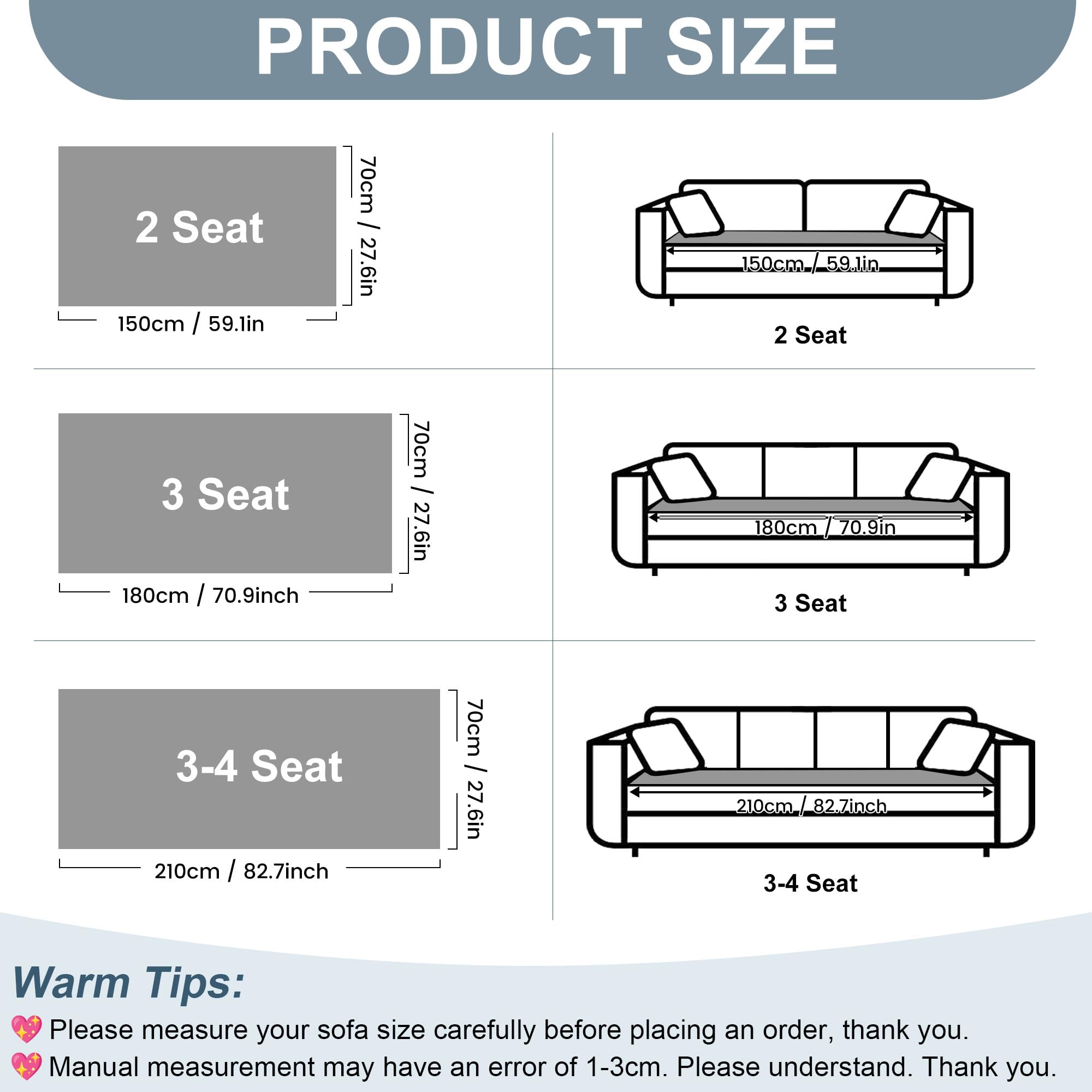Sofa Covers for 3 Cushion Couch Washable (3 Count)