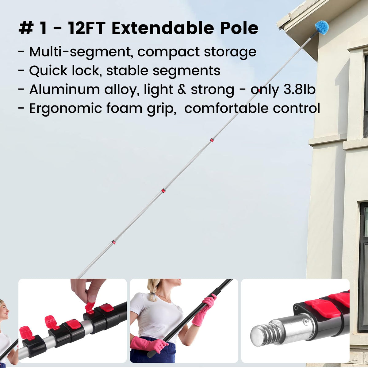 Ceiling Fan Duster Kit with 12 FT Telescoping Pole