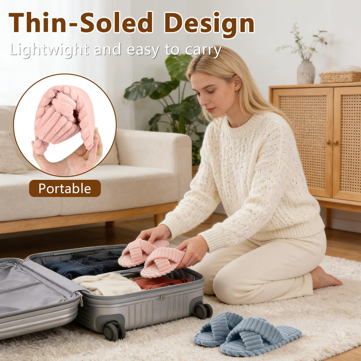 Women's Cozy Slippers Crossbands & Memory Foam