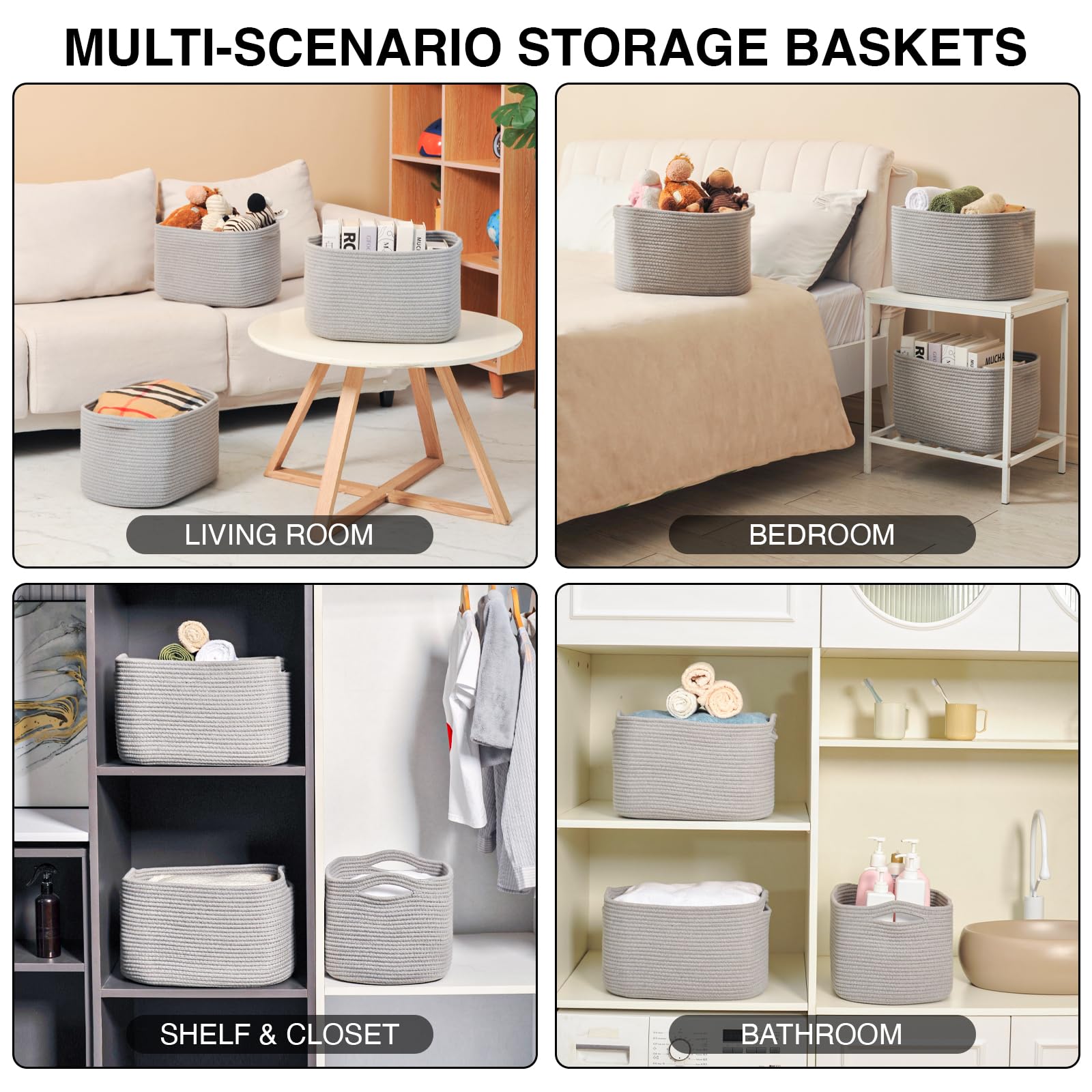 Storage Baskets for Organizing Shelves (3 Count)