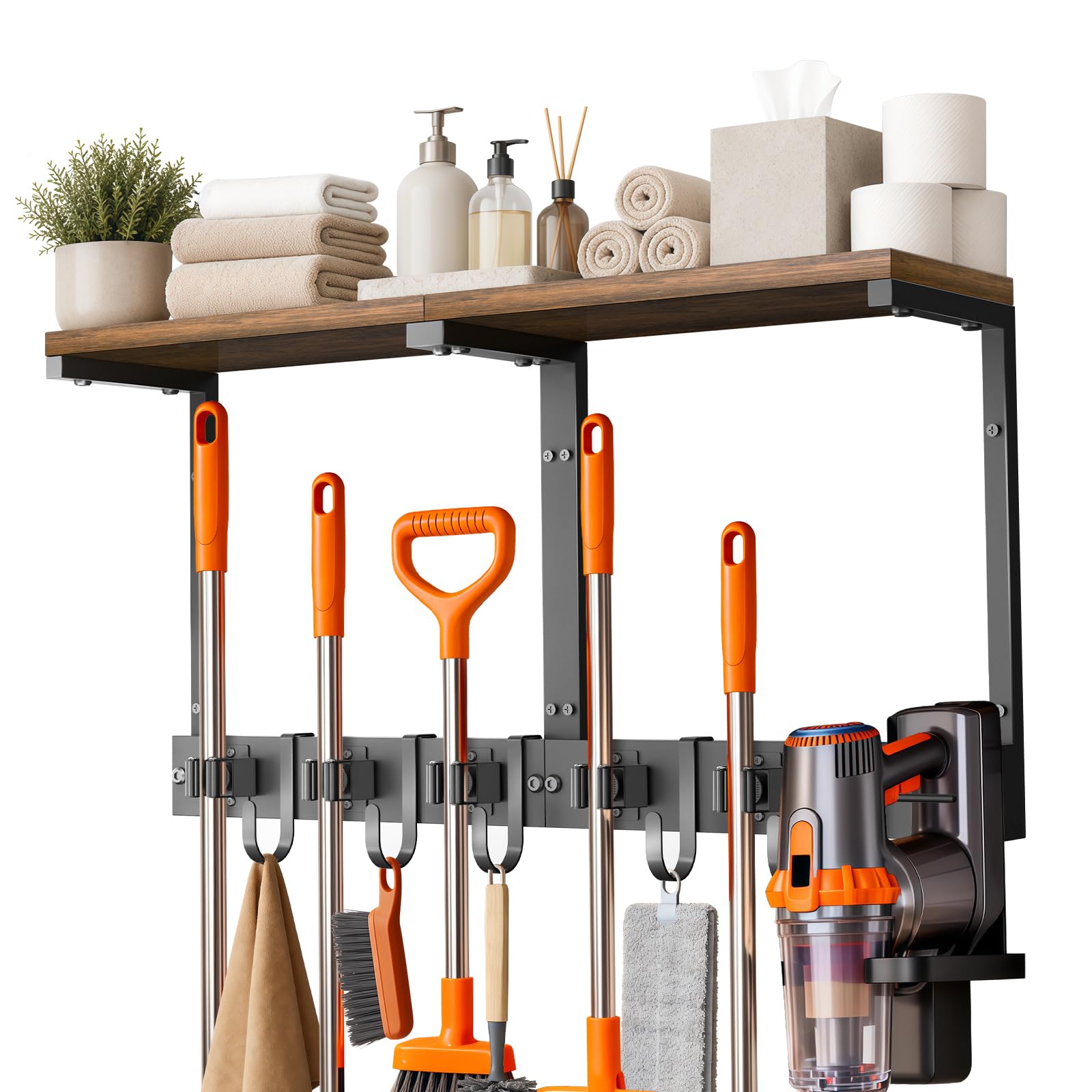 Large Broom Holder Wall Mount with Shelf