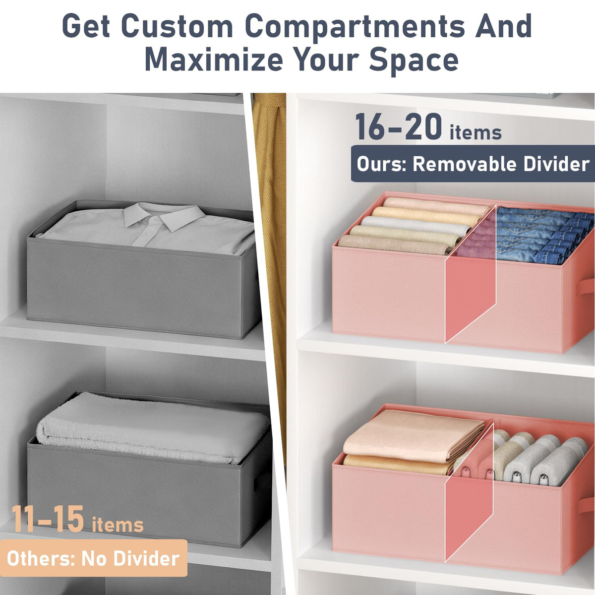 Large Closet Shelf Organizer Bins 8 Packs with Handles and Divider (8 Count)