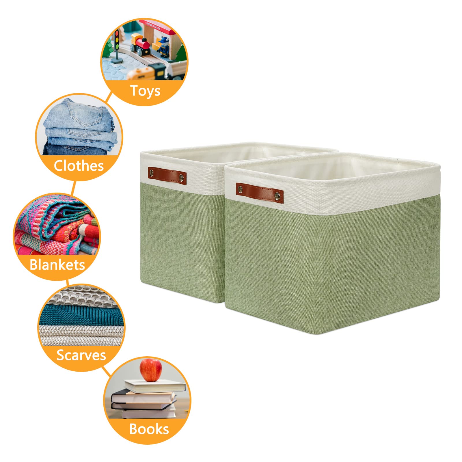 2 Pack Large Storage Baskets for Organizing 16"x12"x12" Canvas Fabric Storage Basket Bins With Leather Handles for Shelf Clothes Empty Gift Basket (2 Count)