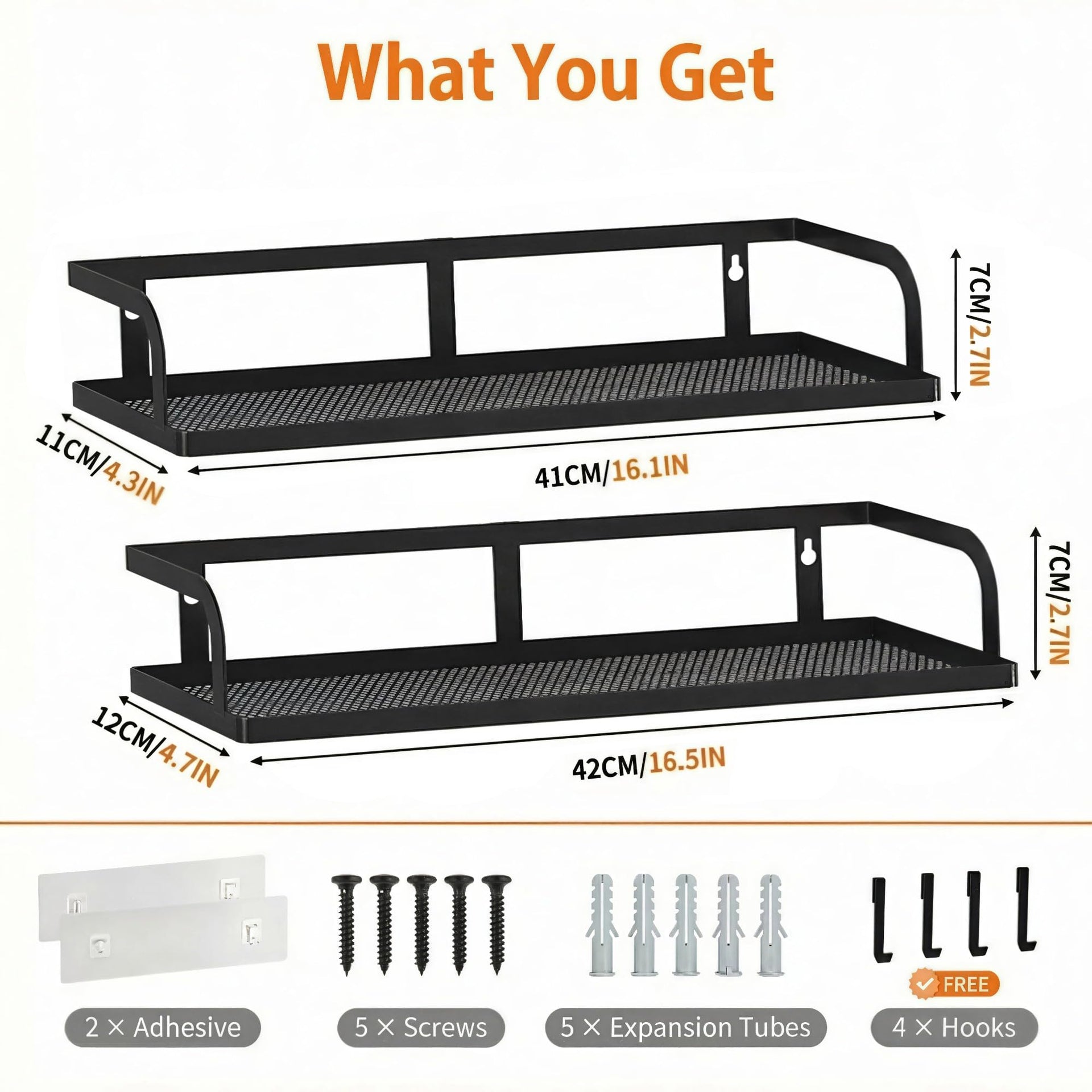 2 Pack 16.5" Extra Long Slim Hollowout Shower Caddy (2 Count)
