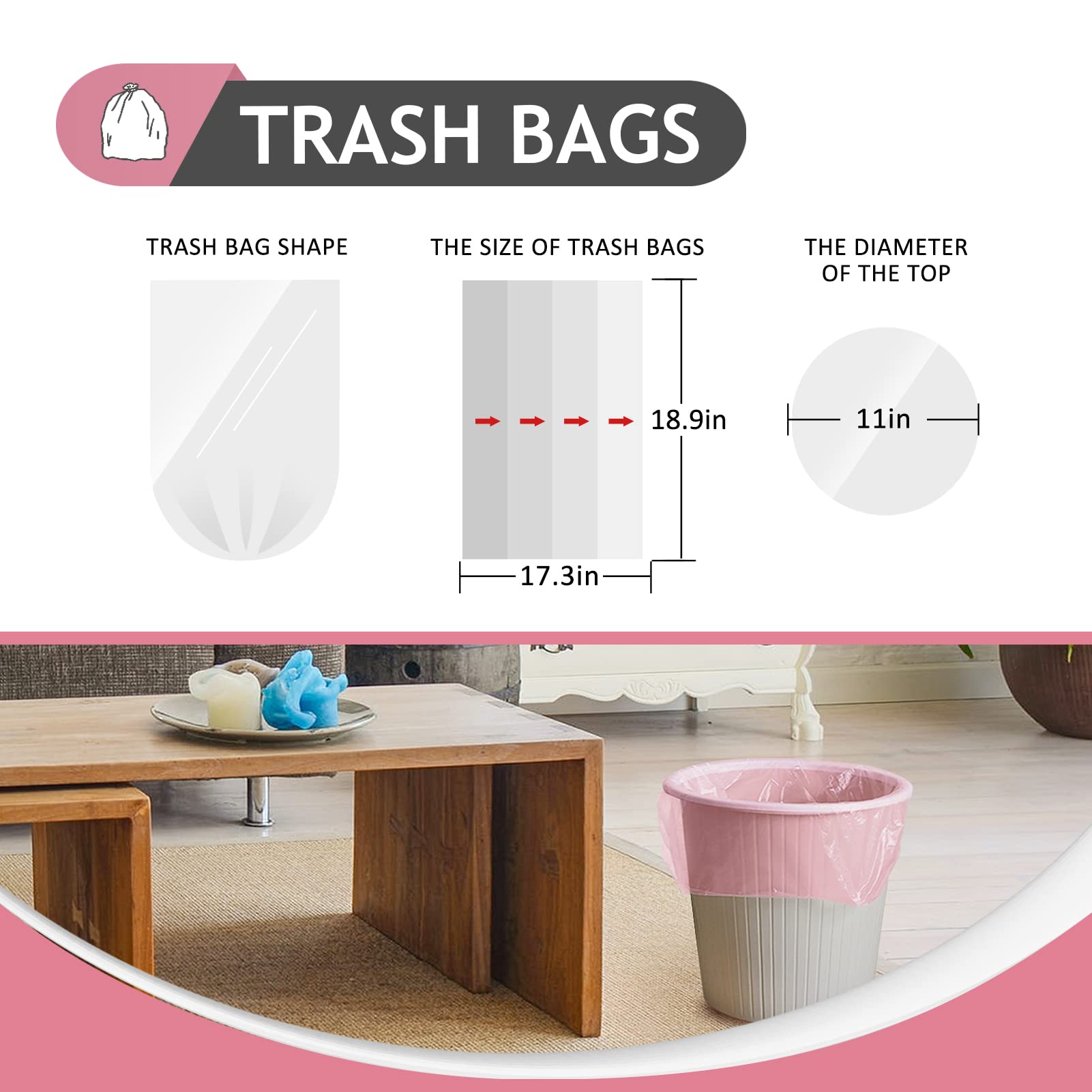 Small Pink Trash Bags 3 Gallon 170 Count Bathroom Garbage Bags