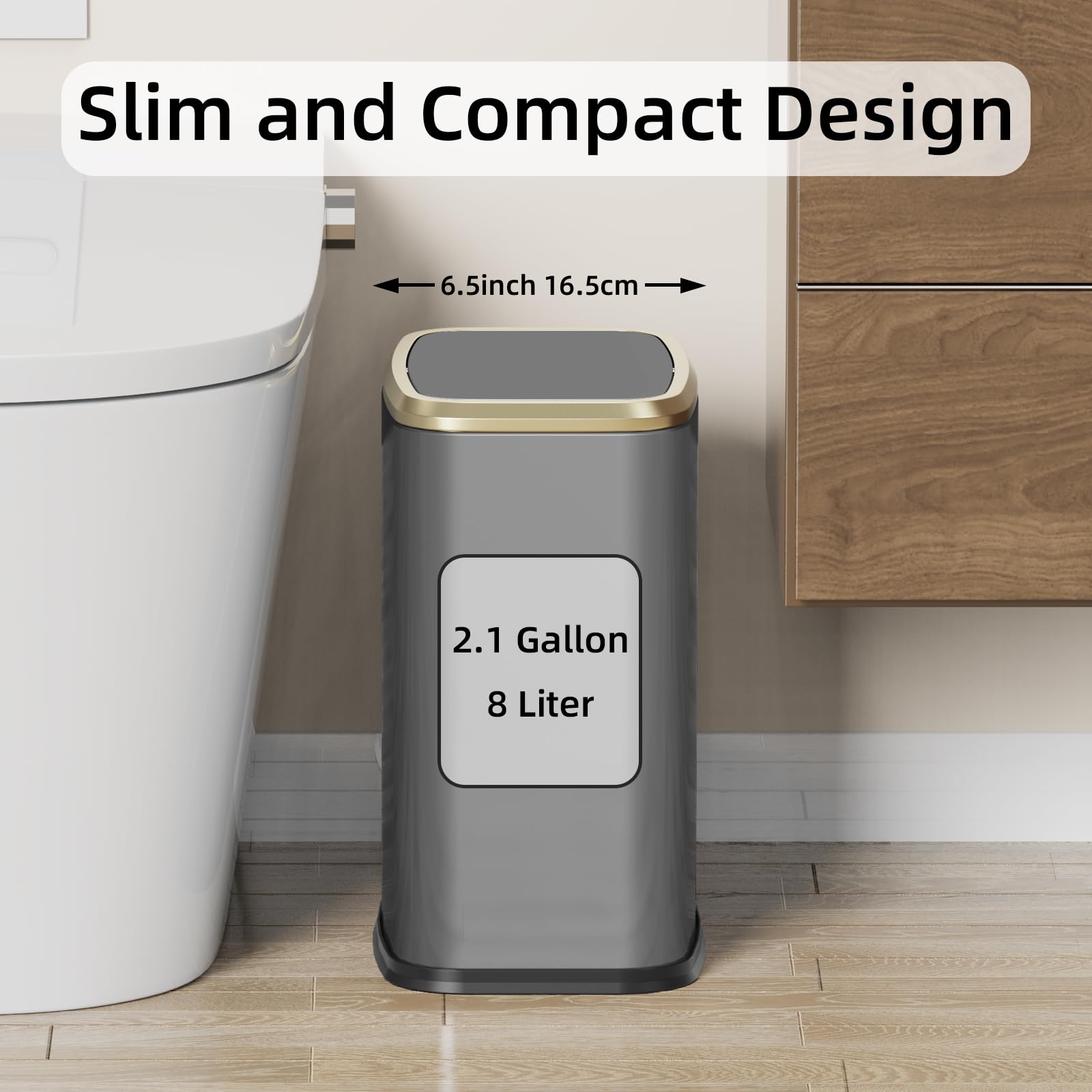 8L 2.1 Gal Small Bathroom Trash Can with Lid (60 Count)