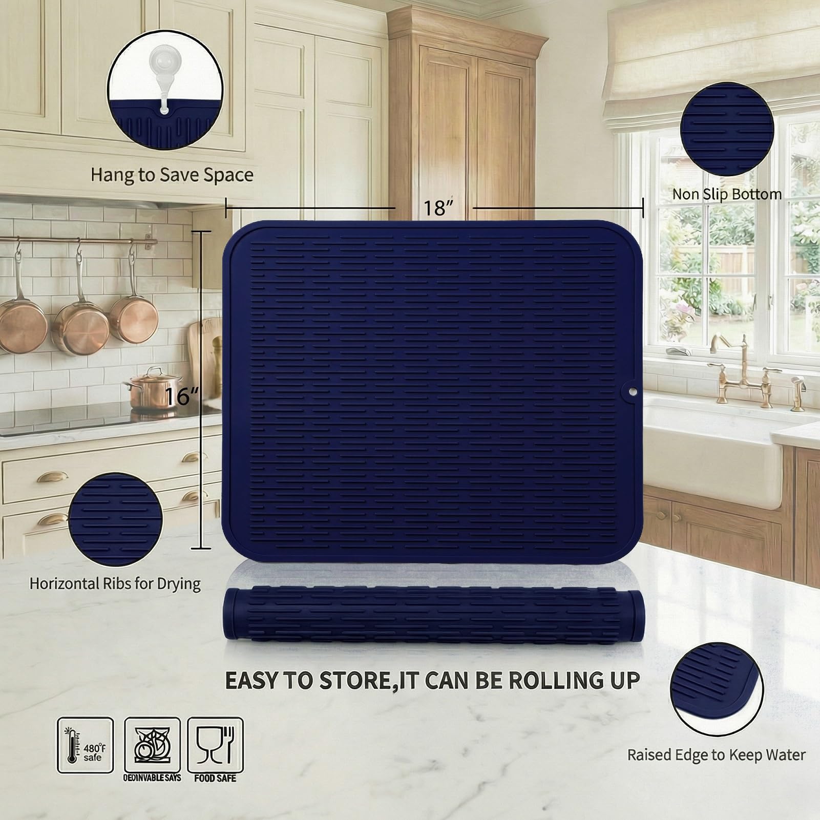 Silicone Dish Drying Mat for Multiple Usage