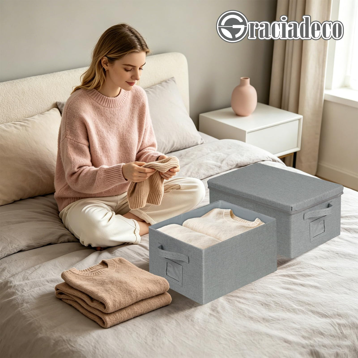 Storage Bins With Lids Closet Organizer Cabinet Box For Clothes (2 Count)