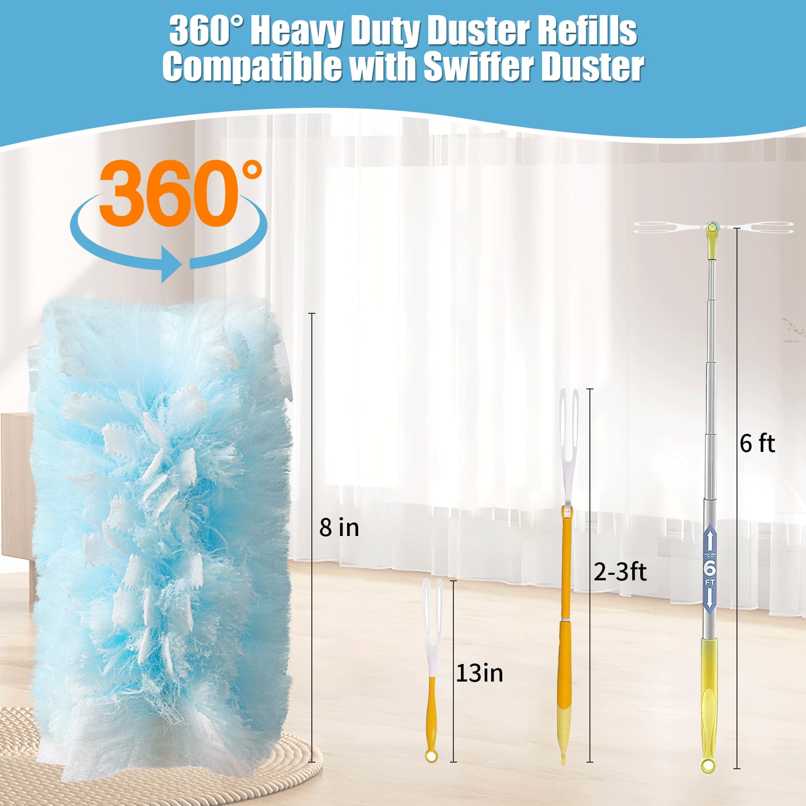 60 Count 360° Heavy Duty Duster Refills Compatible with Swiffer
