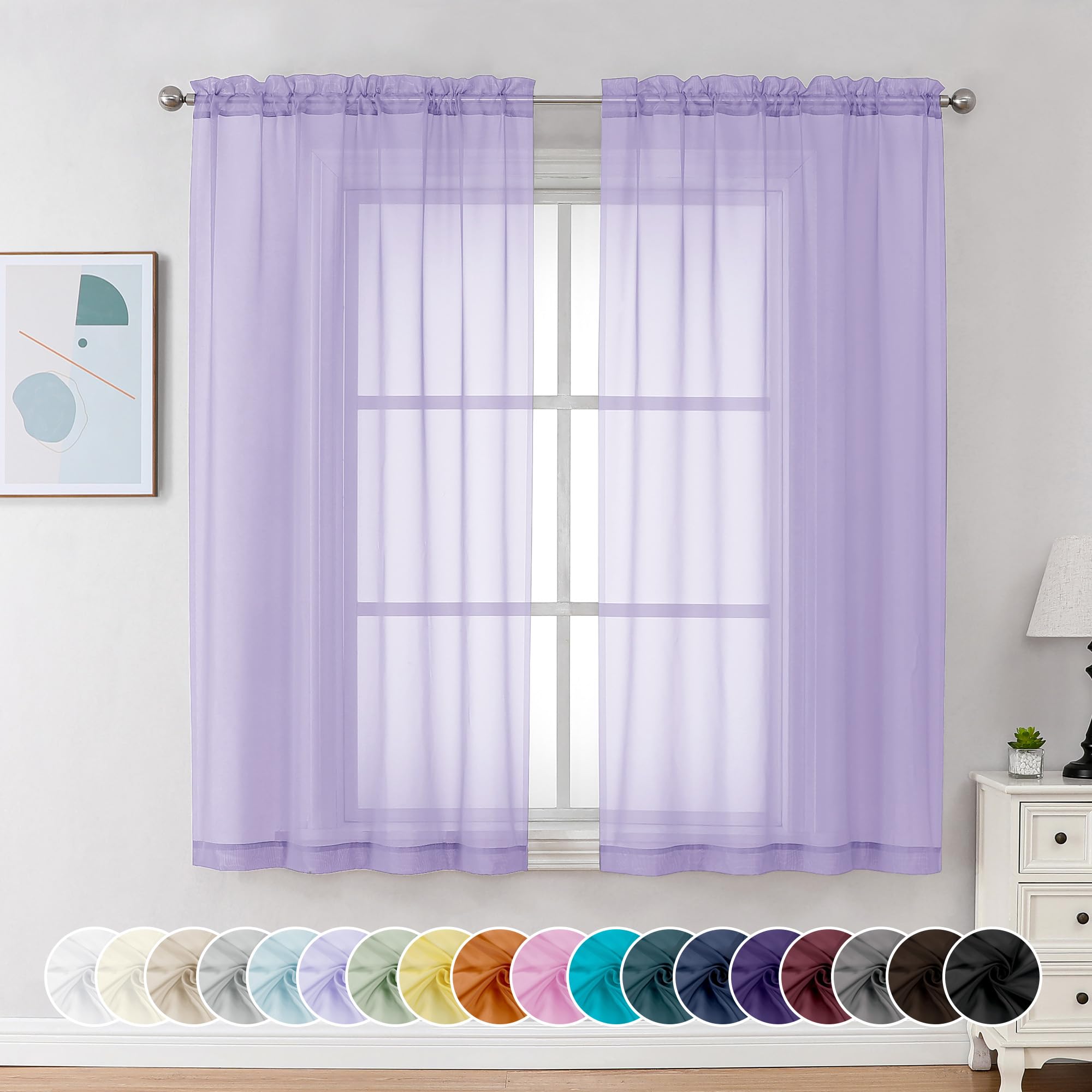Sheer Curtains 63 Inch Length 2 Panels (2 Count)