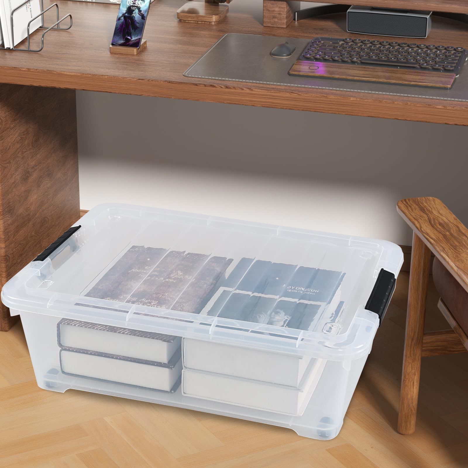 4 Packs 20 Quart Plastic Under Bed Storage Container with Wheels (4 Count)
