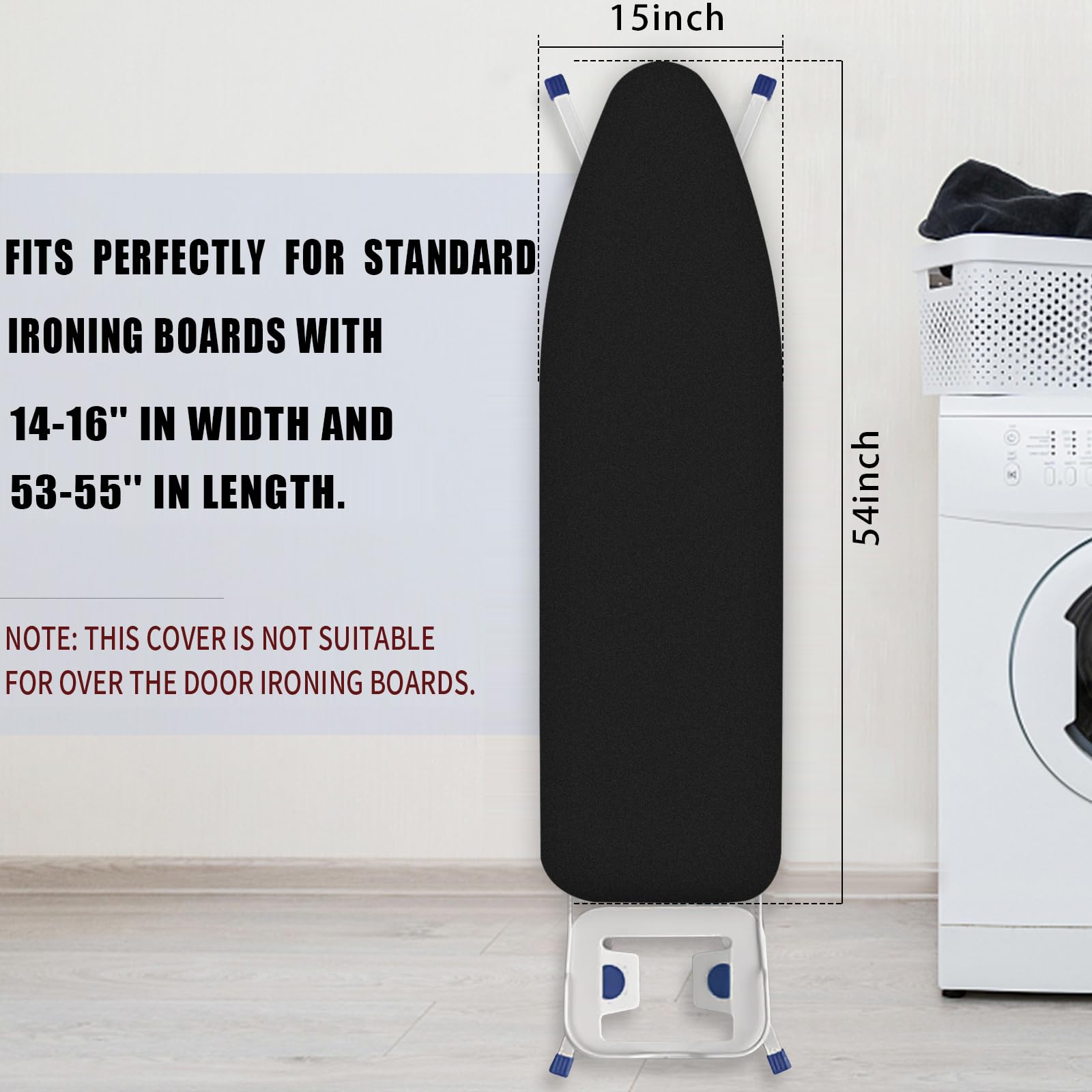 Ironing Board Cover and Pad 15x54 Inch Standard Ironing Board Cover with Elastic Edge and Hook and Loop Fasteners Scorch and Stain Resistant Cotton Ironing Covers with Thick Padding