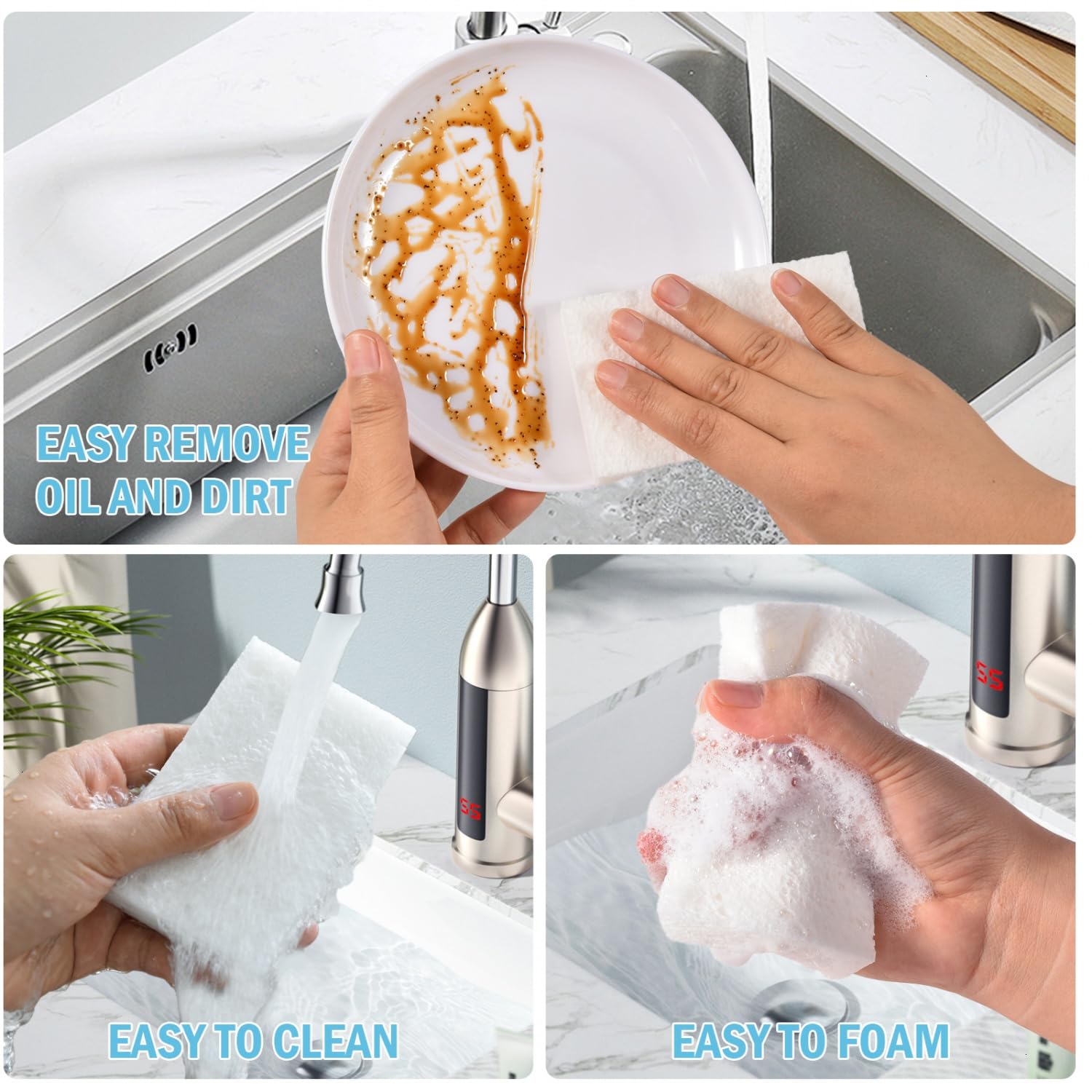 24 Pack White Sponges Kitchen Natural Compressed Cellulose Sponges for Dishes Non Scratch for Household Cookware Bathroom Cars Soft Super Absorbent Reusable