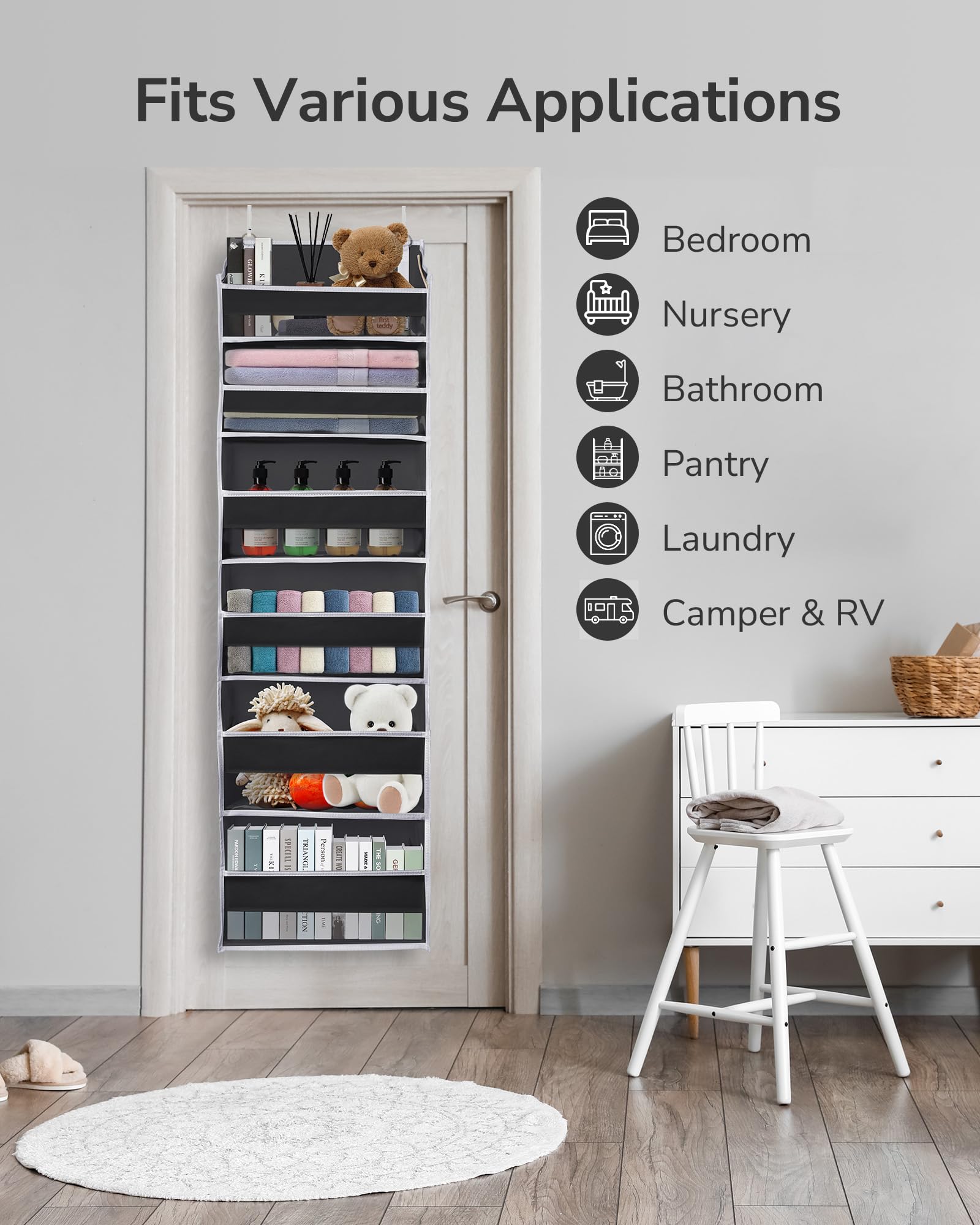2Pack Over The Door Organizer with 6 Large Pockets 12 Side Pockets Door Hanging Organizer Black Door Hanging (2 Count)