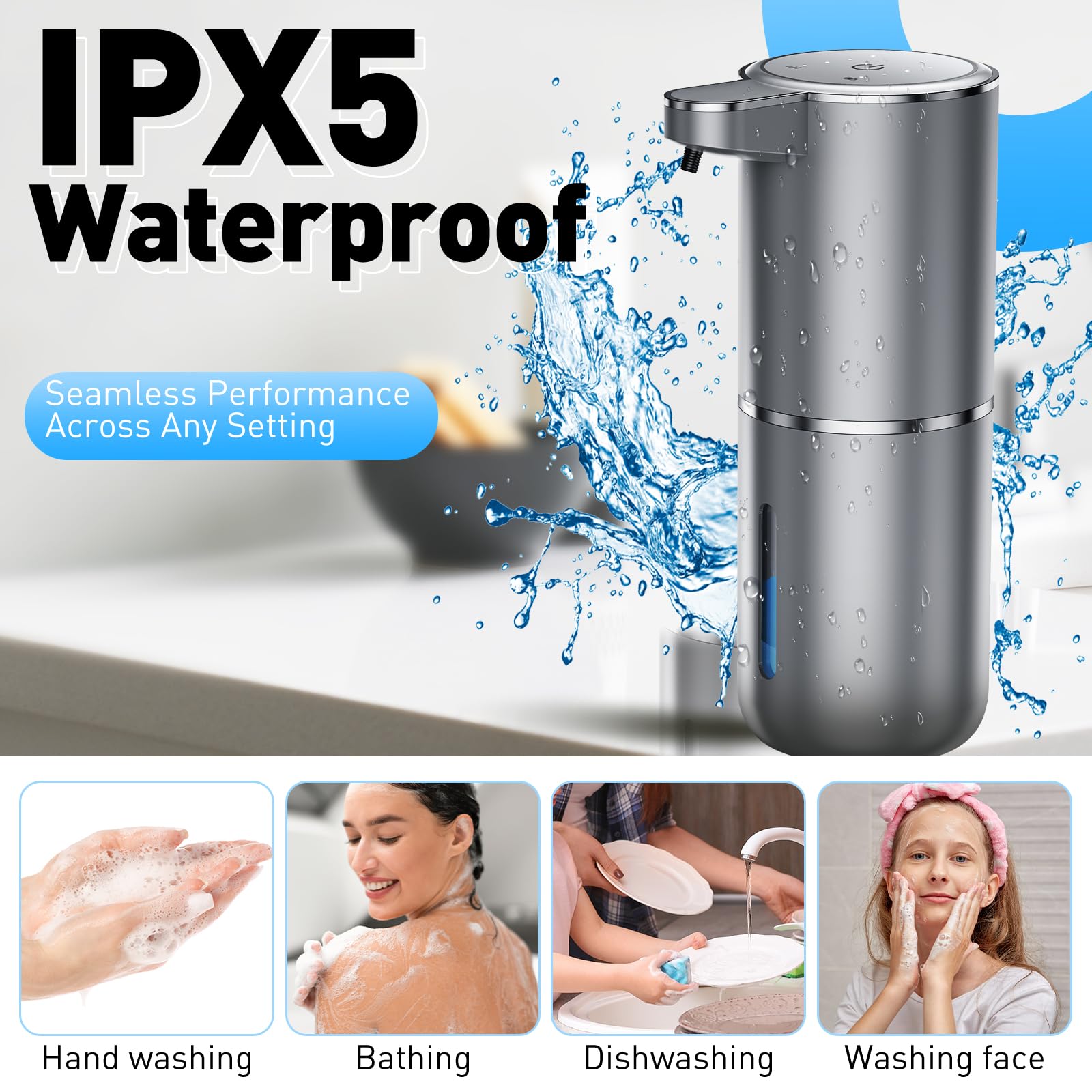 Automatic Foaming Soap Dispenser Foaming Hand Sanitizer Touchless 1500mAh Soap Dispenser Rechargeable with Sensor for Bathroom Kitchen 13.5oz